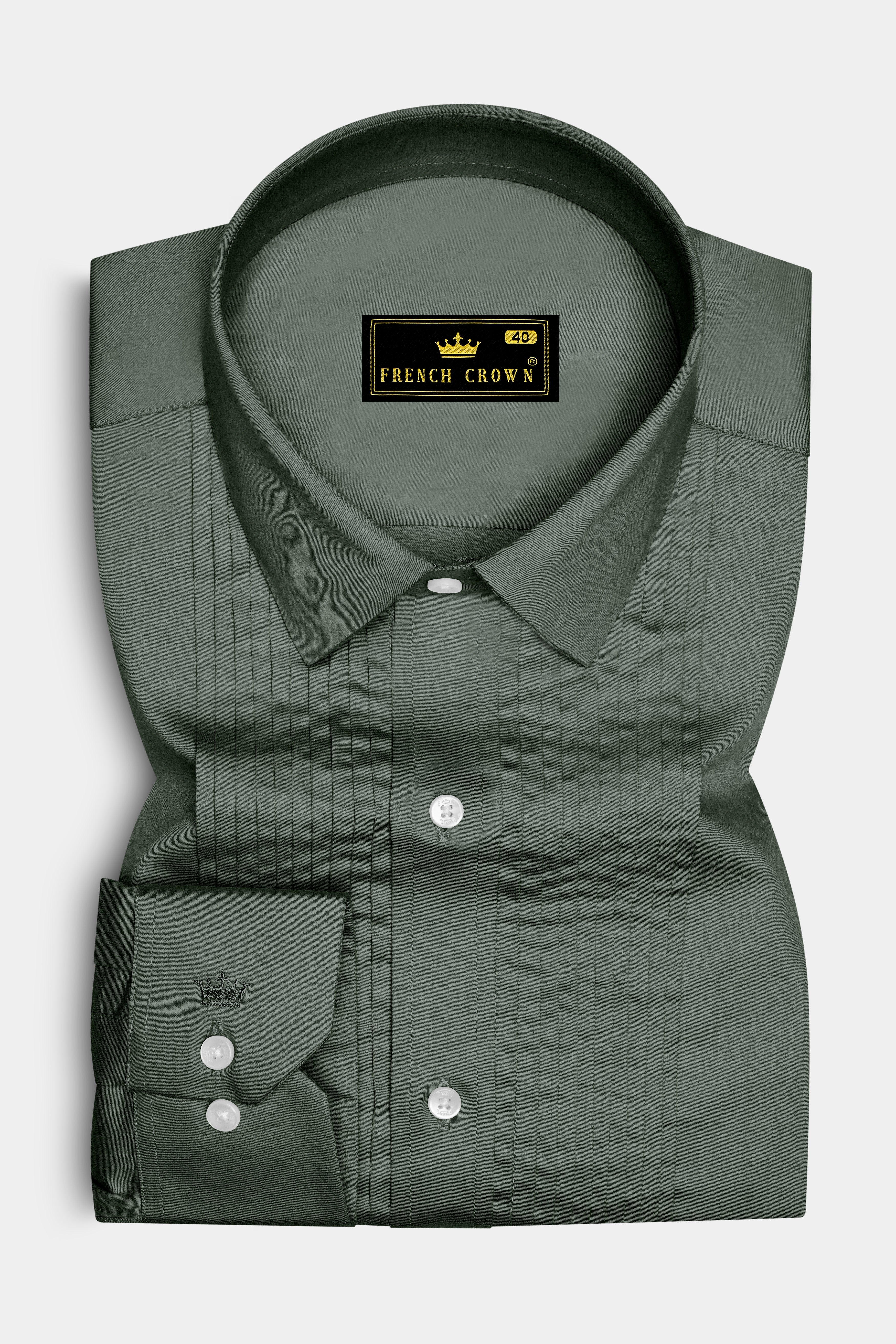 Sylvoro-Nandor Green Subtle Sheen Super Soft Premium Cotton Tuxedo Dress Shirt