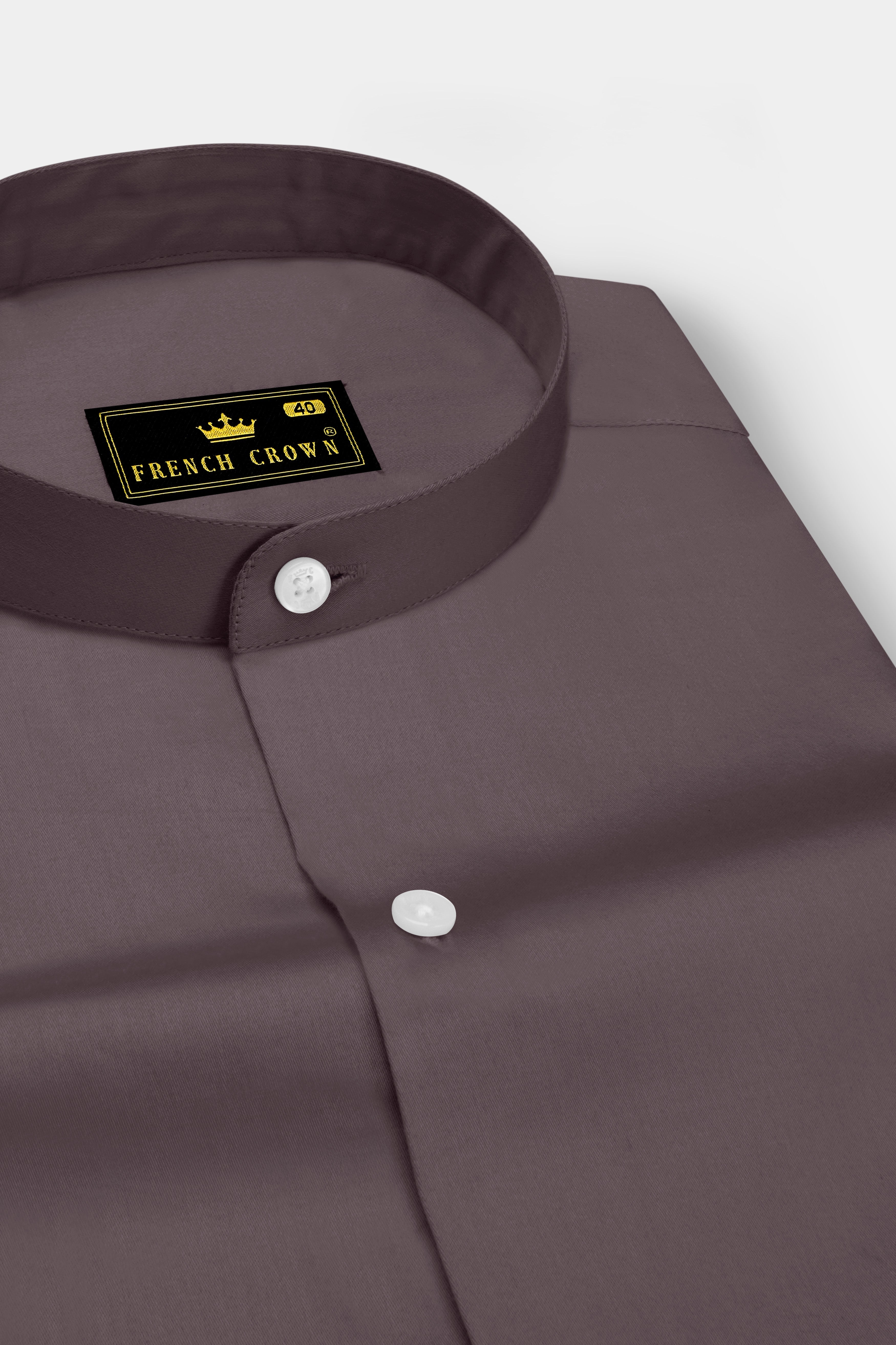 Umbero-Wenge Brown Subtle Sheen Super Soft Premium Cotton Mandarin Dress Shirt