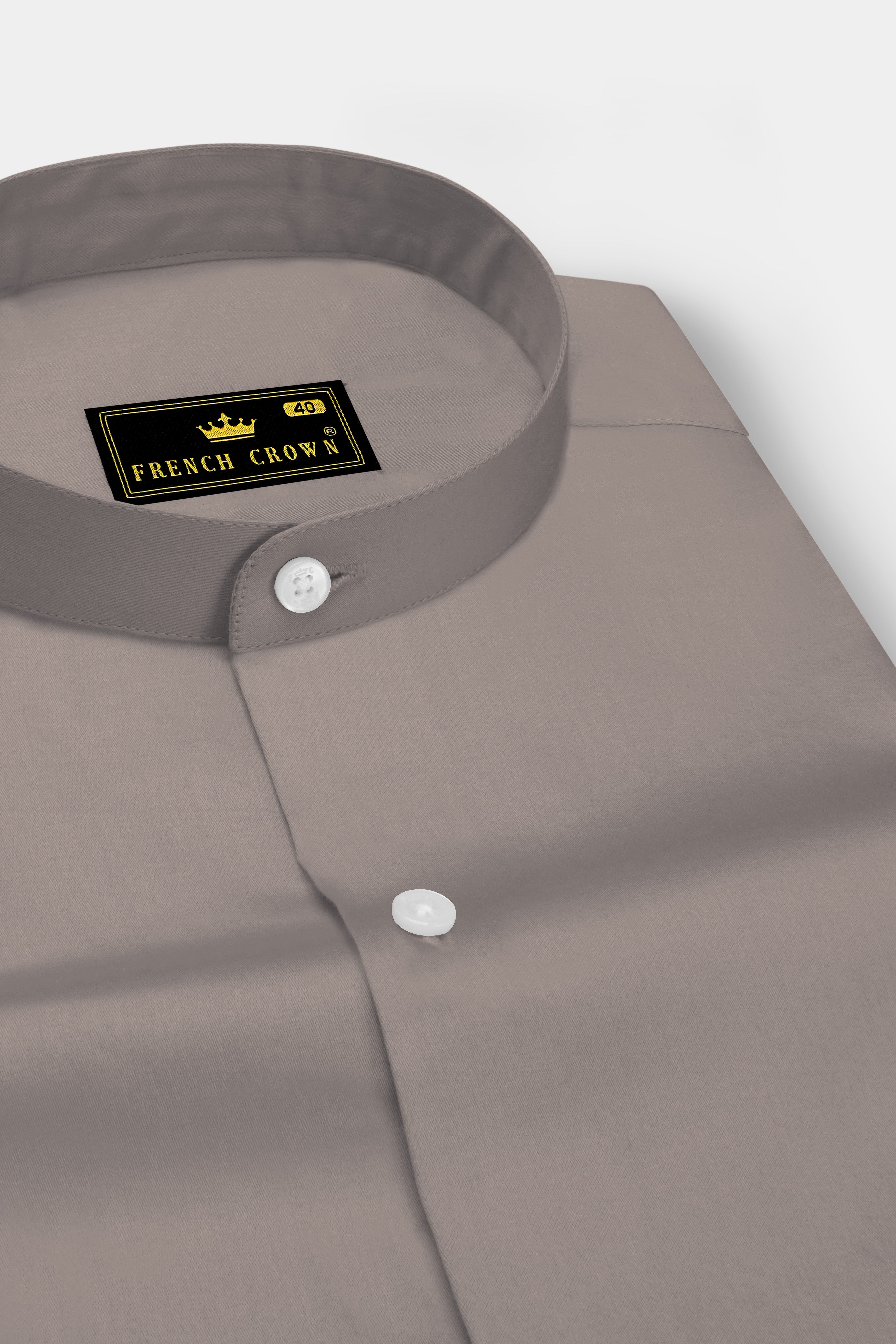 Umbero-Wenge Brown Subtle Sheen Super Soft Premium Cotton Mandarin Dress Shirt