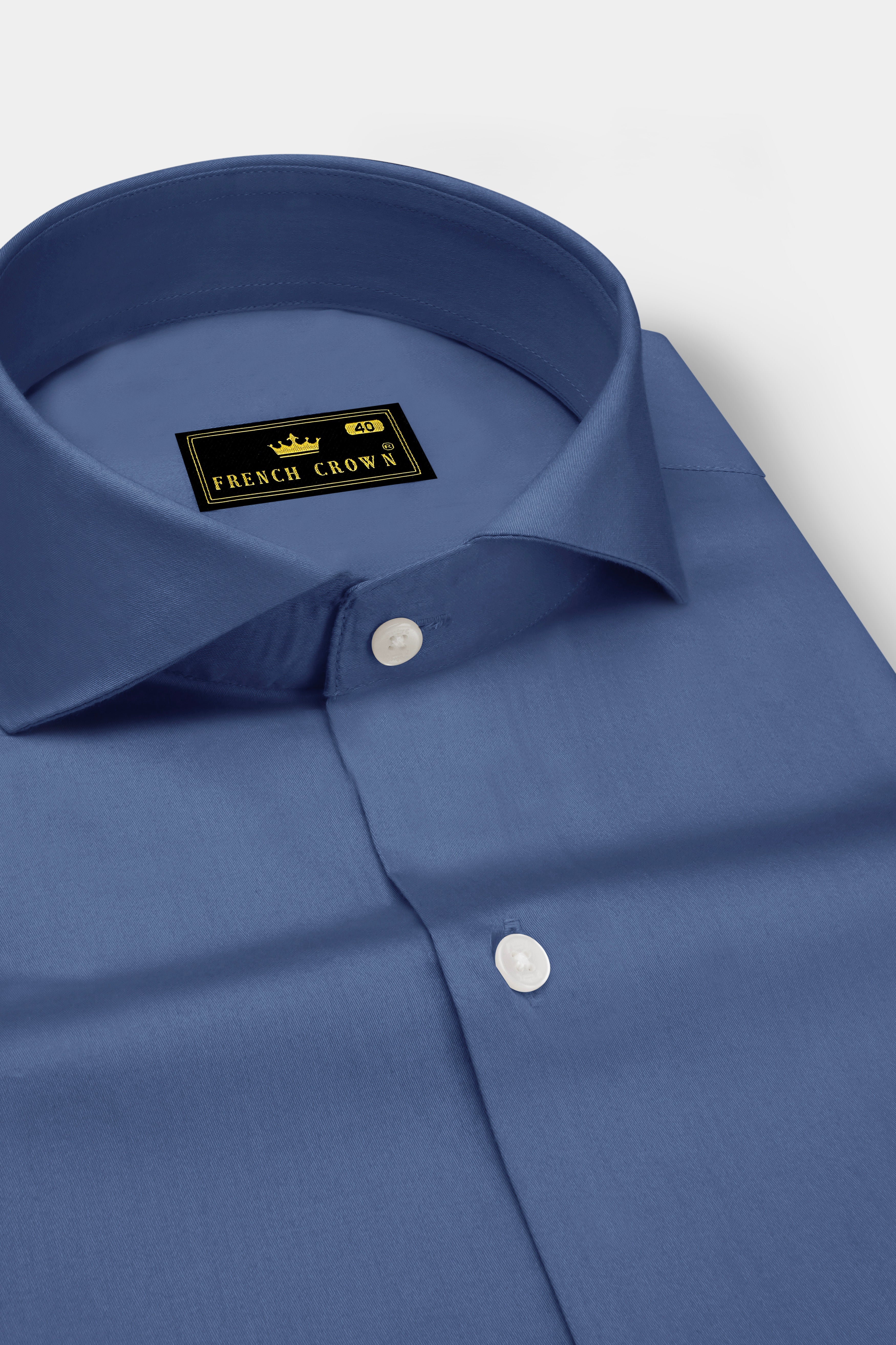 Azurion-Dusky Blue Subtle Sheen Super Soft Premium Cotton Cut Away Collar Dress Shirt