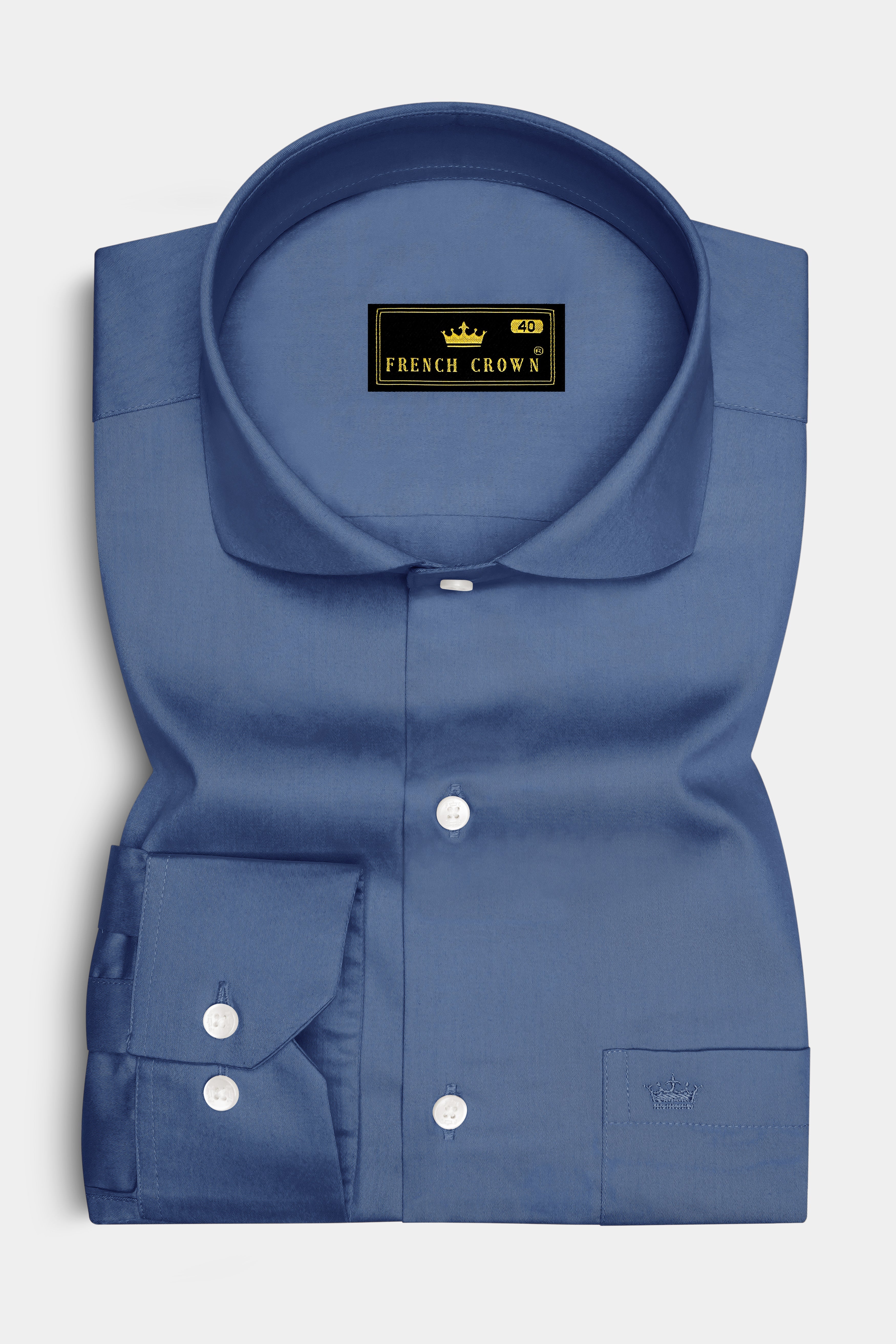 Azurion-Dusky Blue Subtle Sheen Super Soft Premium Cotton Cut Away Collar Dress Shirt
