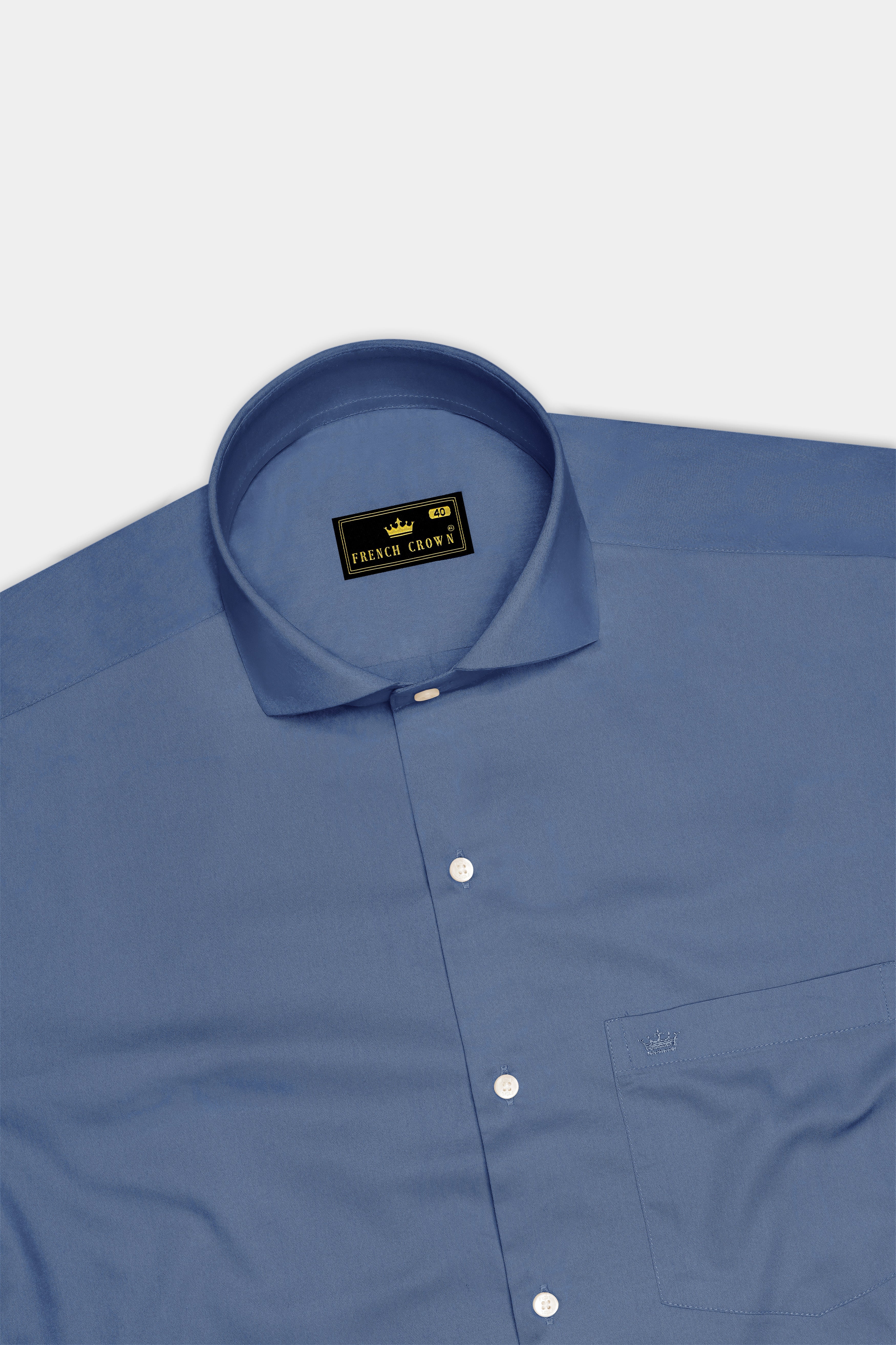 Azurion-Dusky Blue Subtle Sheen Super Soft Premium Cotton Cut Away Collar Dress Shirt