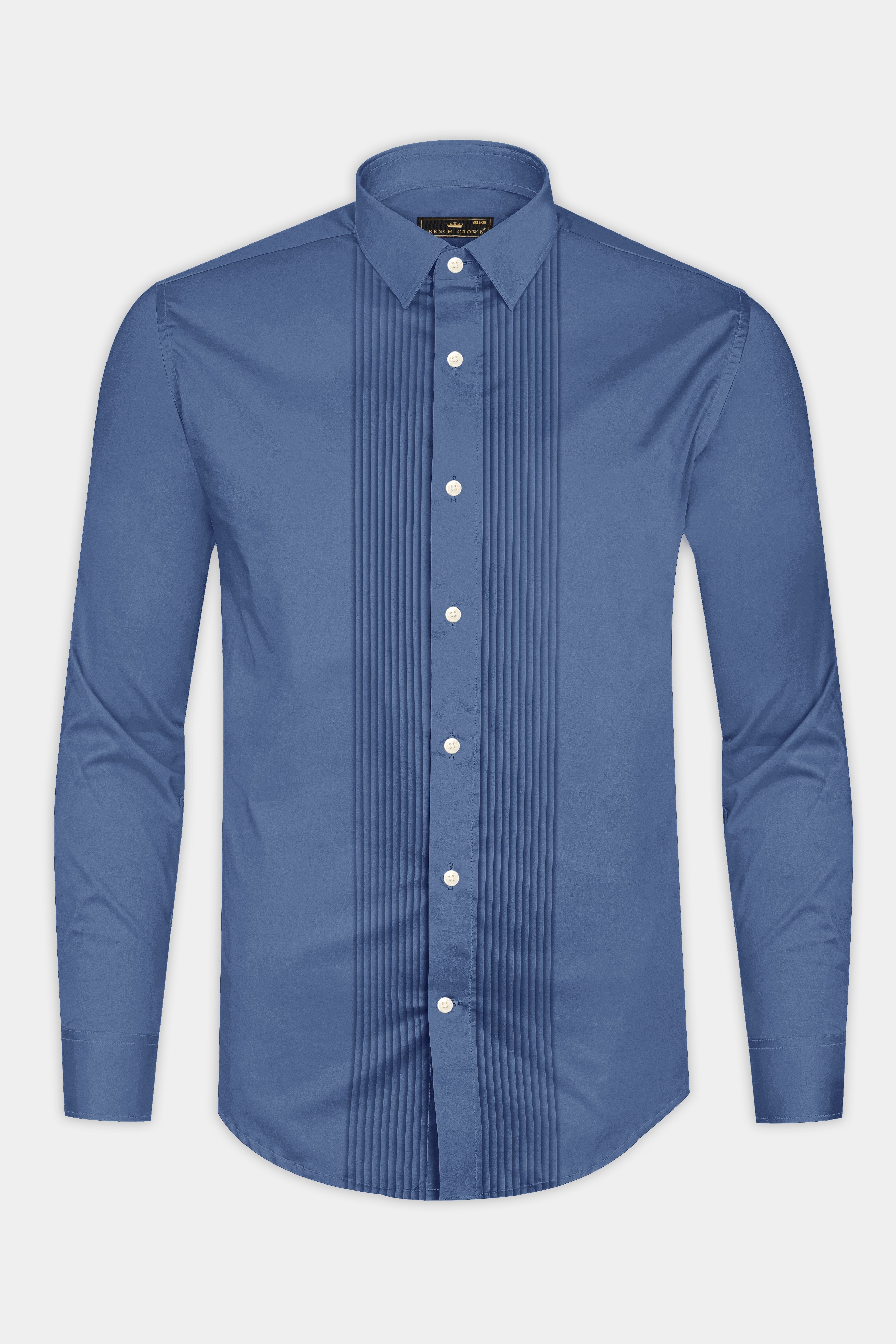Azurion-Dusky Blue Subtle Sheen Super Soft Premium Cotton Tuxedo Dress Shirt