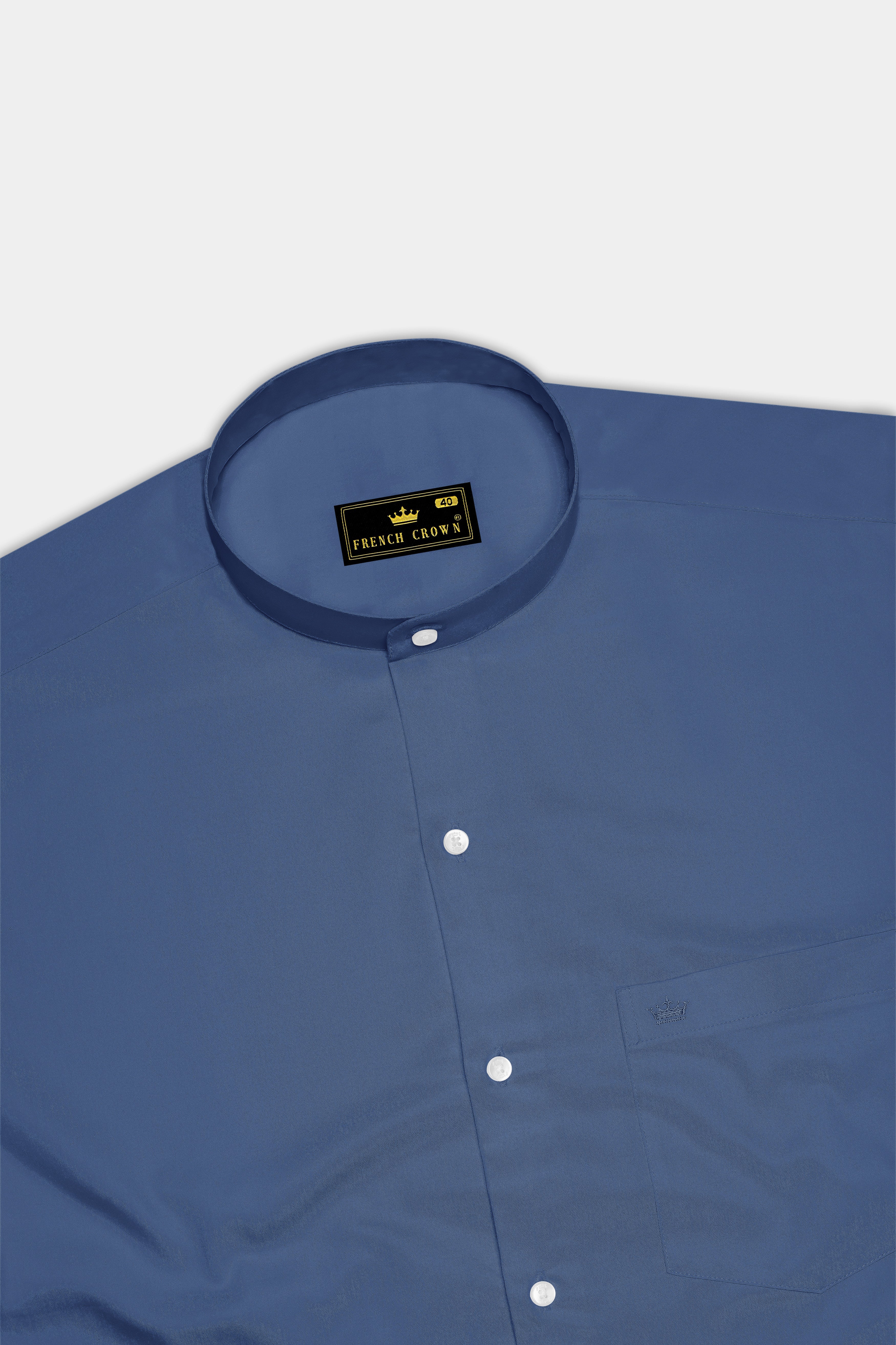 Azurion-Dusky Blue Subtle Sheen Super Soft Premium Cotton Mandarin Dress Shirt