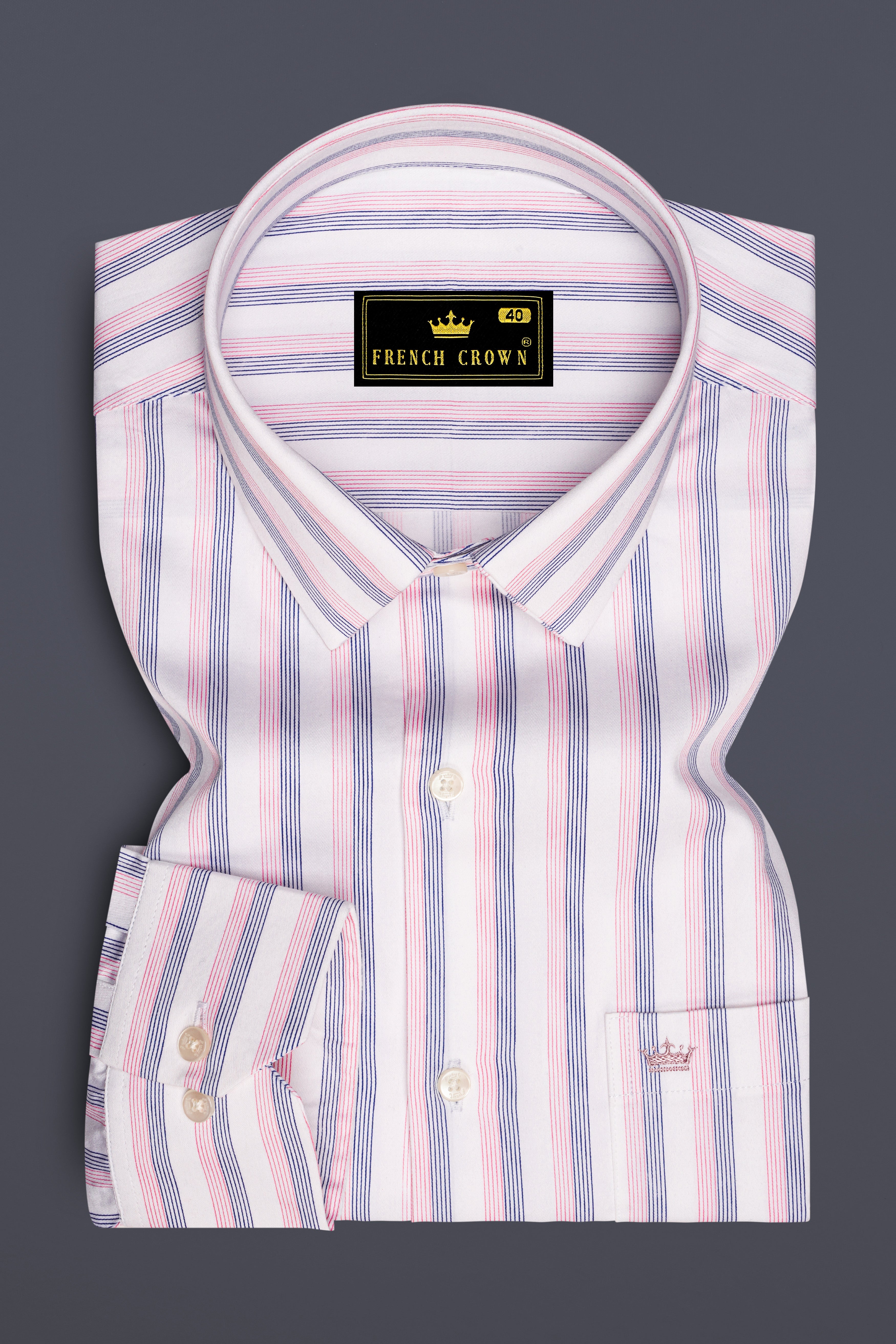 Linearo-Bright White And Flare Pink Striped Subtle Sheen Super Soft Premium Cotton Dress Shirt