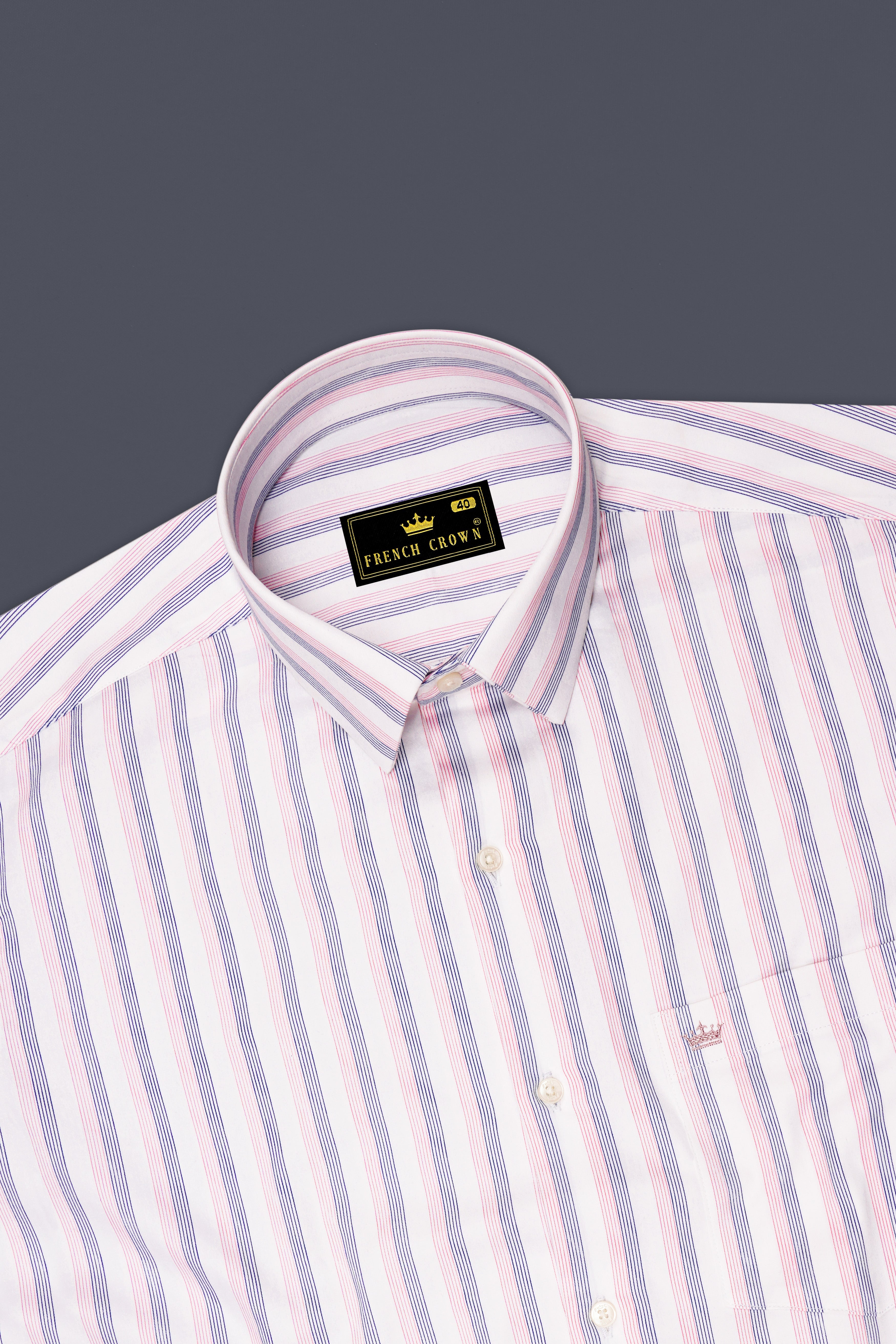 Linearo-Bright White And Flare Pink Striped Subtle Sheen Super Soft Premium Cotton Dress Shirt
