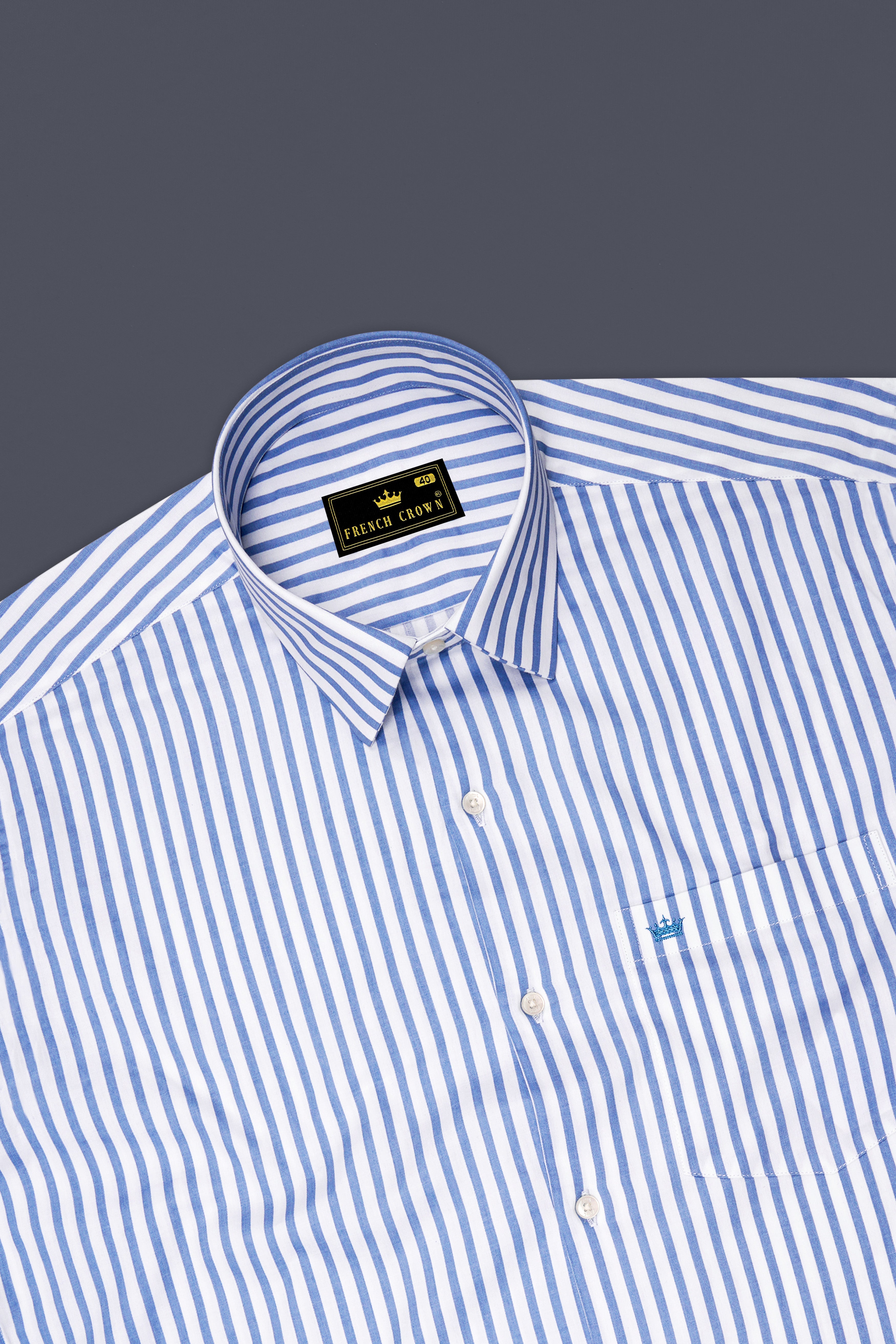 Azurline-Carolina Blue And Bright White Candy Striped Subtle Sheen Super Soft Premium Cotton Dress Shirt