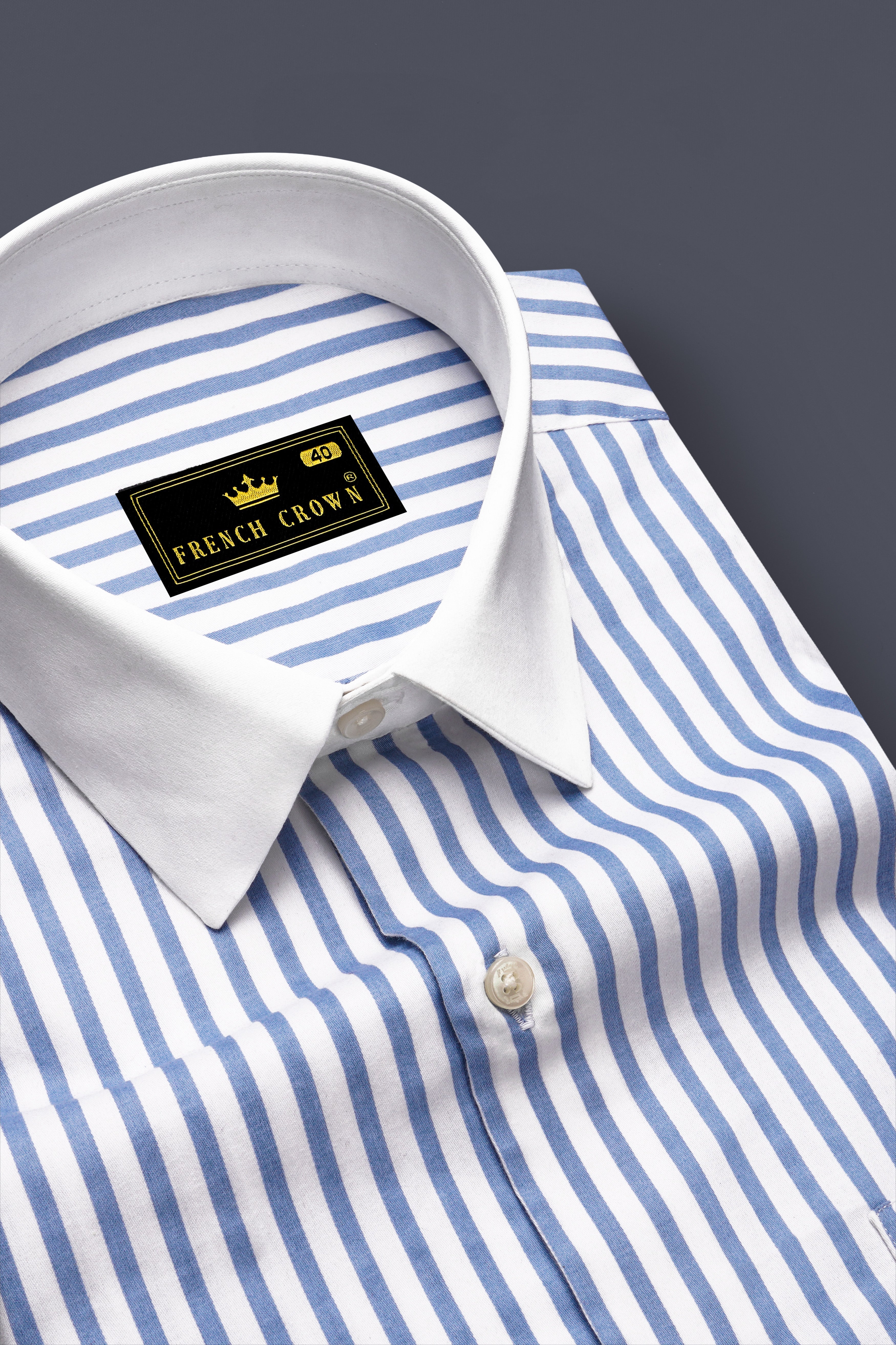 Azurline-Carolina Blue And Bright White Candy Striped Super Soft Premium Cotton Dress White Cuff Collar Shirt