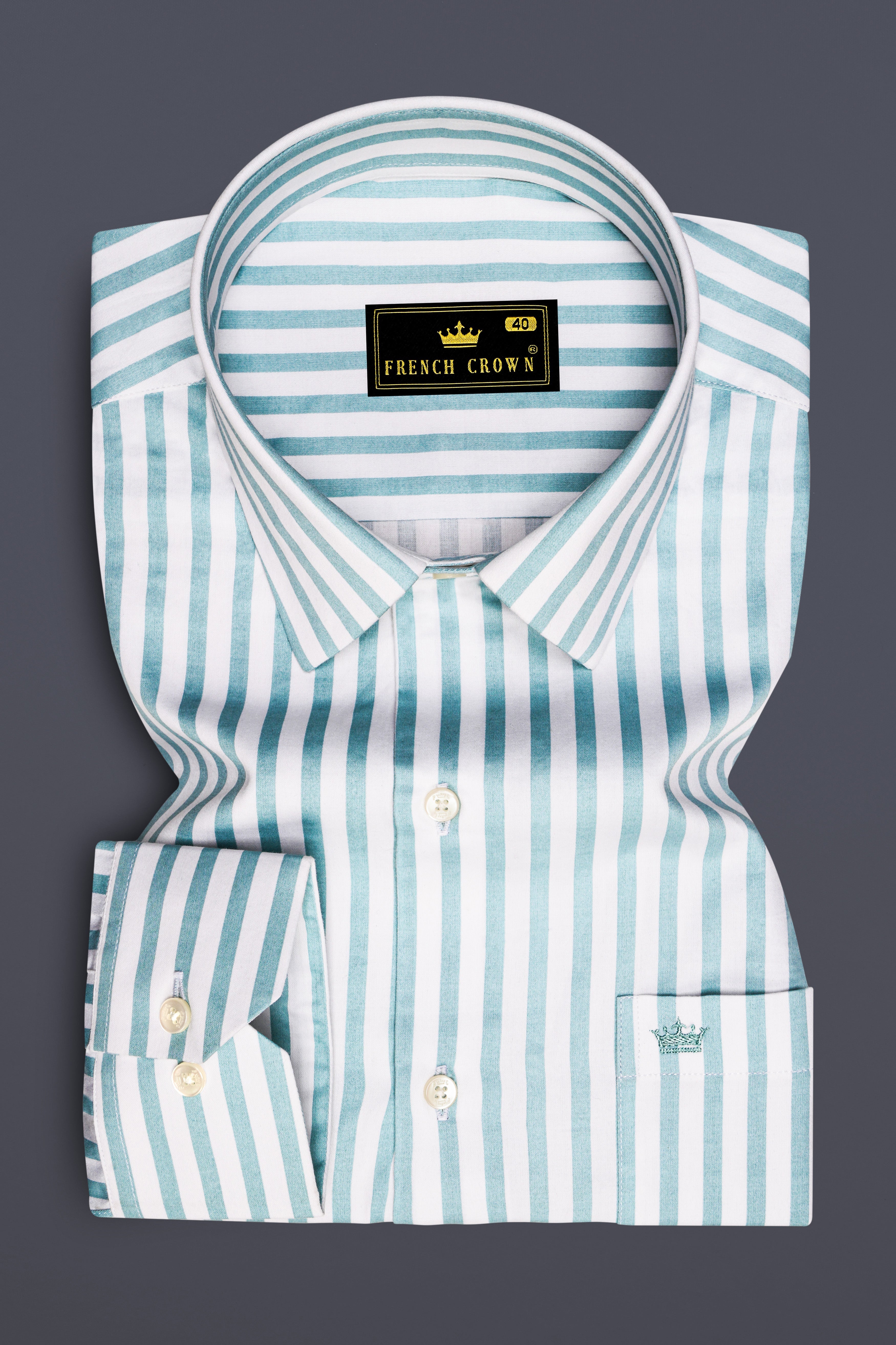 Celestio-Stream Blue And Bright White Candy Striped Subtle Sheen Super Soft Premium Cotton Dress Shirt