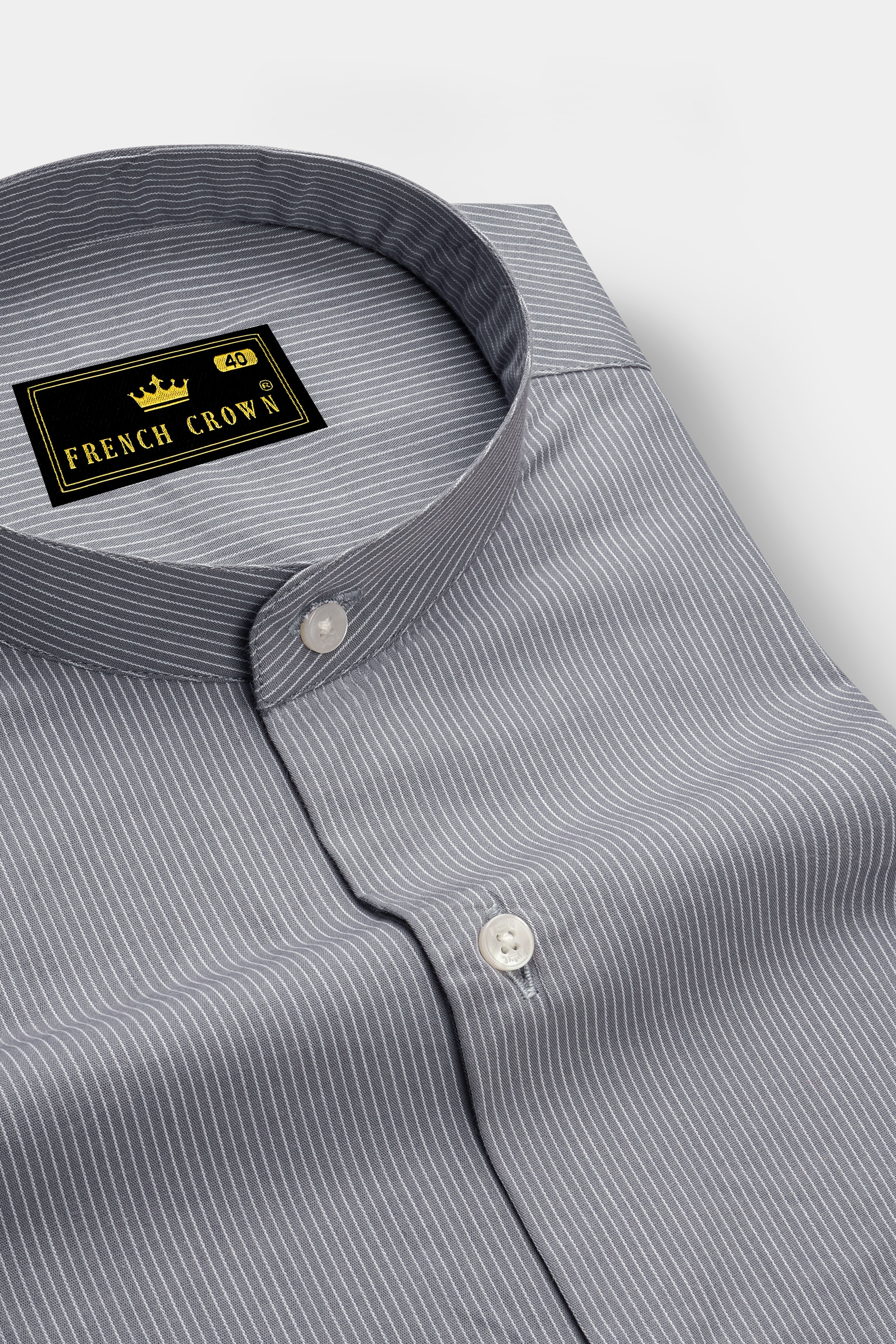Carbonis-Granite Gray Subtle Sheen Super Soft Premium Cotton Mandarin Dress Shirt