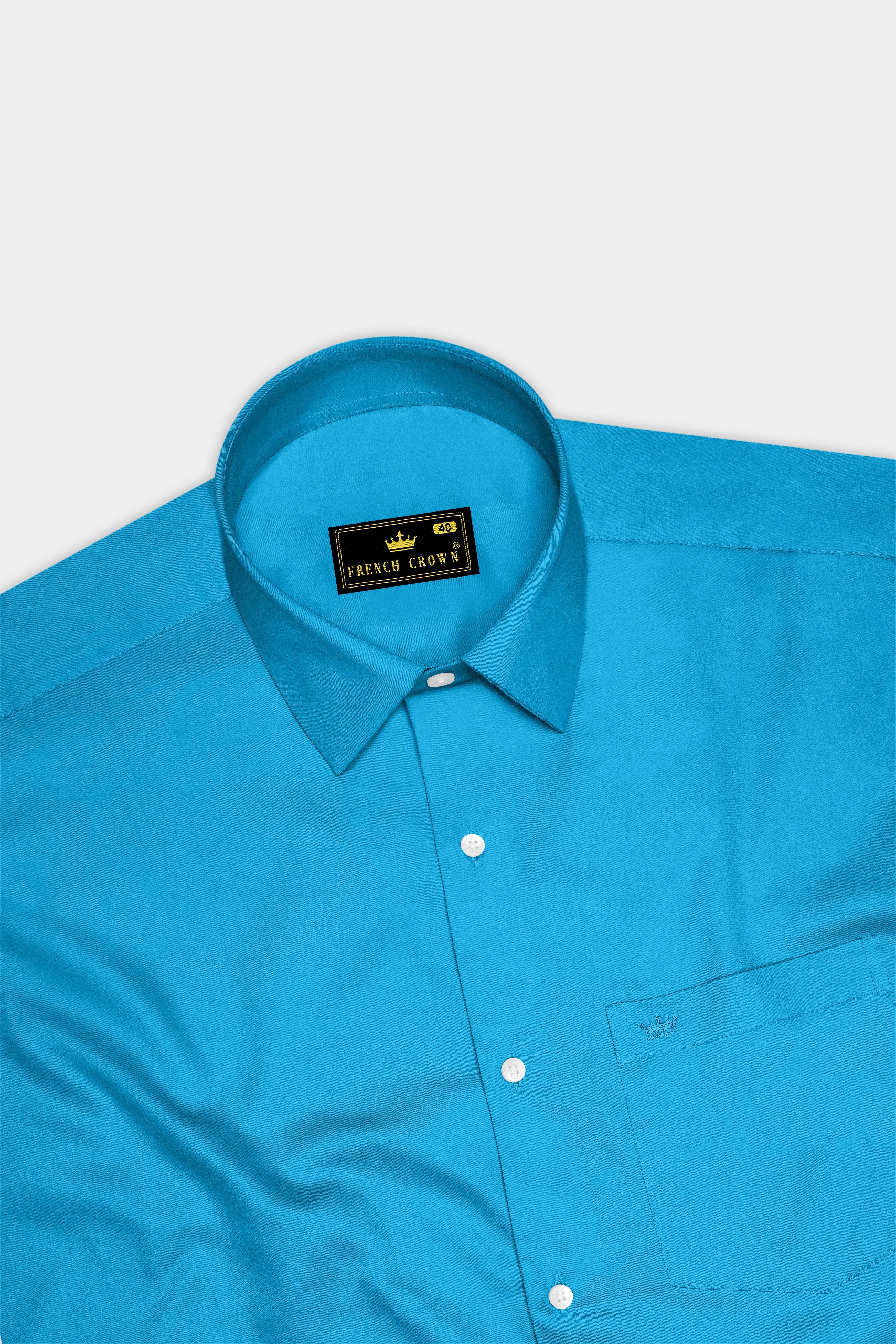 Azurique-Curious Blue Subtle Sheen Super Soft Premium Cotton Dress Shirt
