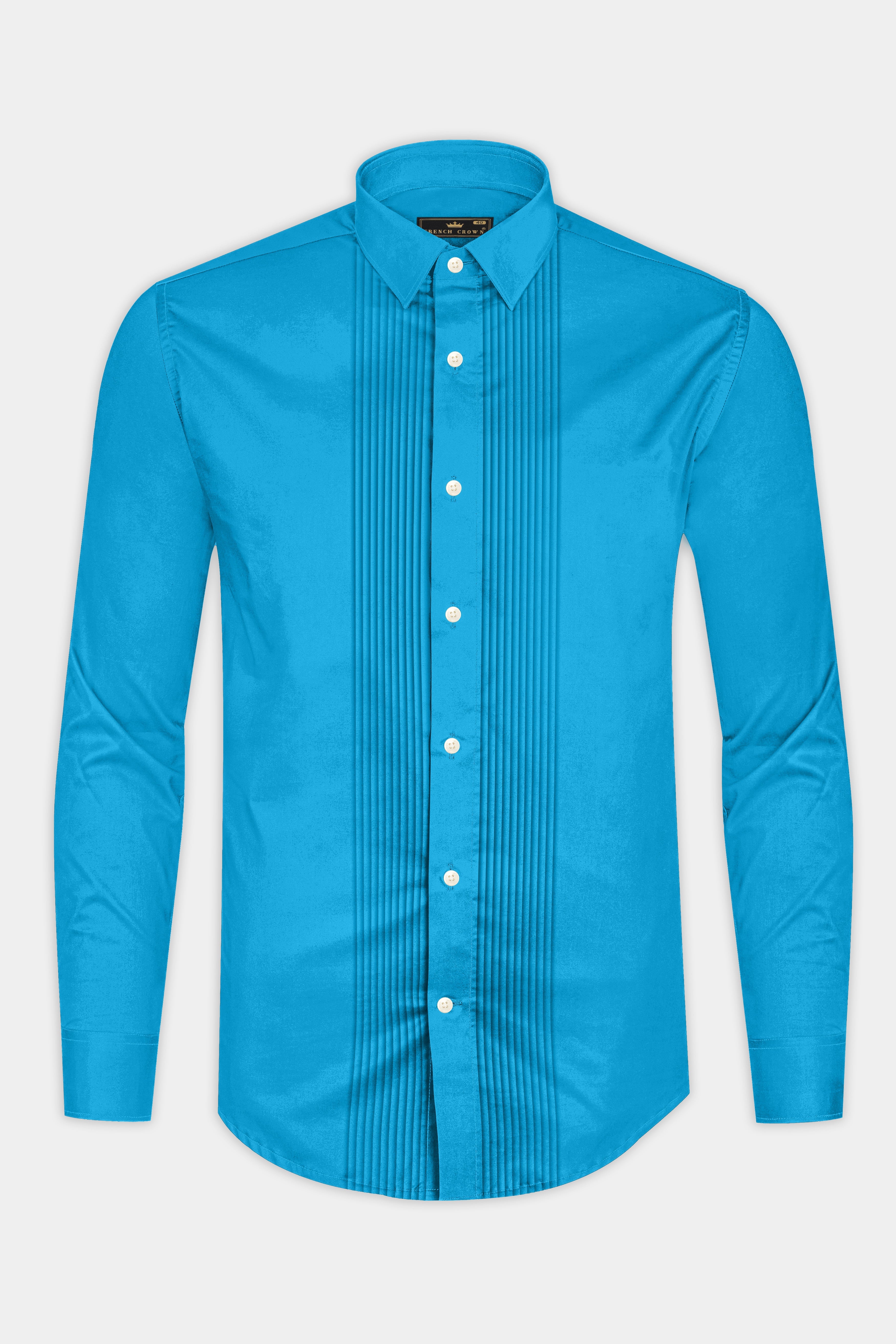 Azurique-Curious Blue Subtle Sheen Super Soft Premium Cotton Tuxedo Dress Shirt