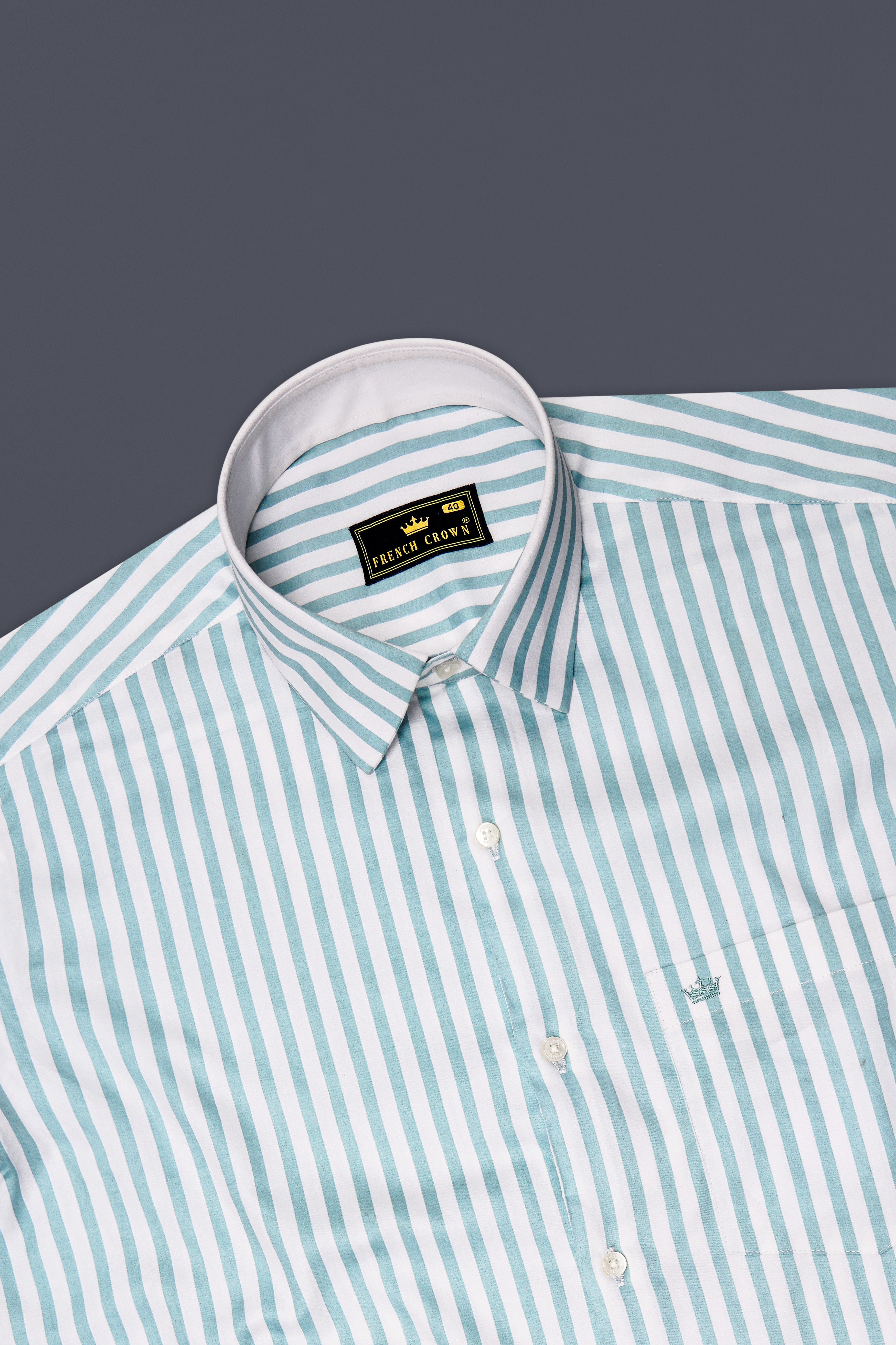 Celestio-Stream Blue And Bright White Candy Striped Subtle Sheen Soft Premium Cotton Dress Shirt