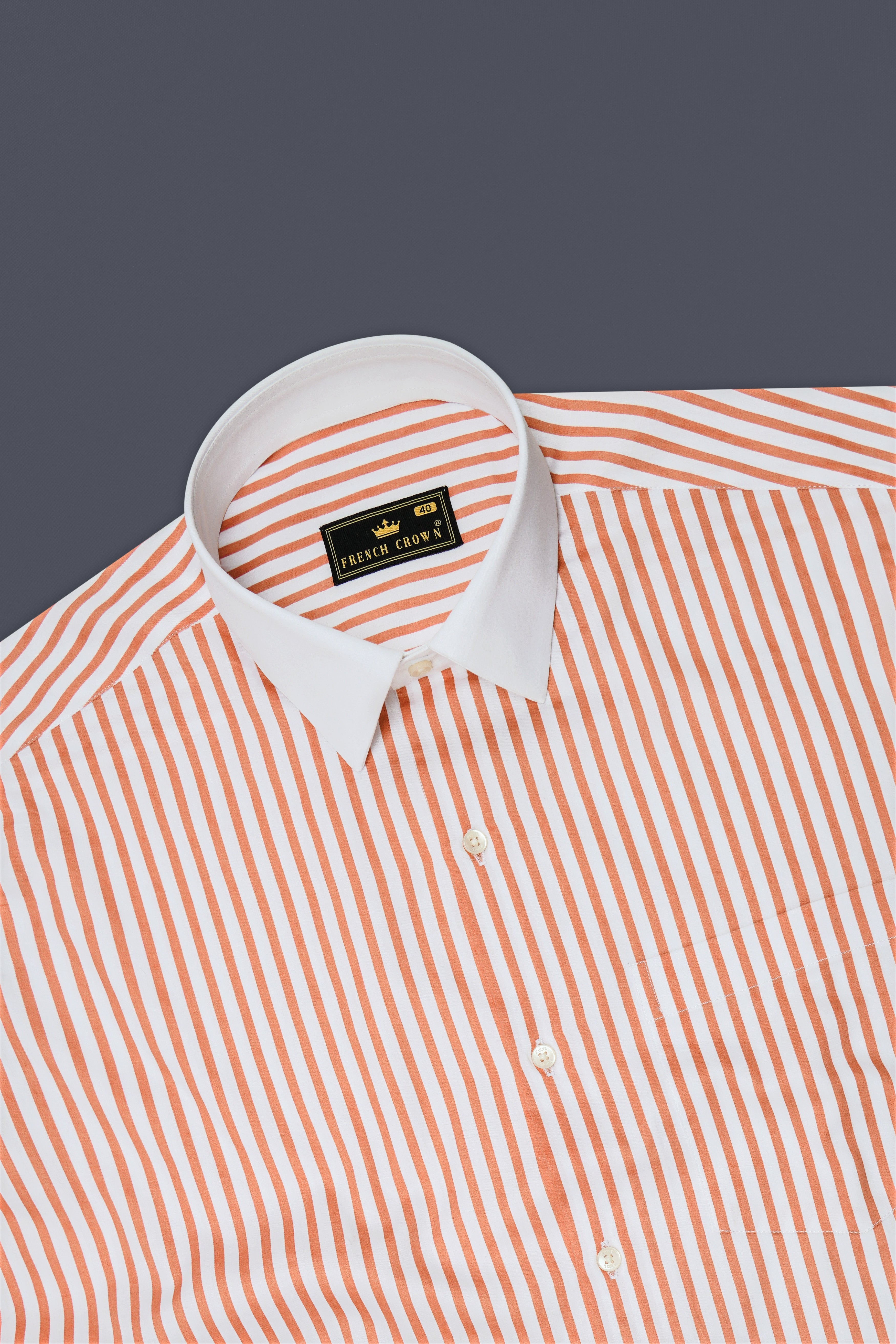 Solcoro-Apricot Orange And Bright White Candy Striped Super Soft Premium Cotton Dress White Cuff Collar Shirt