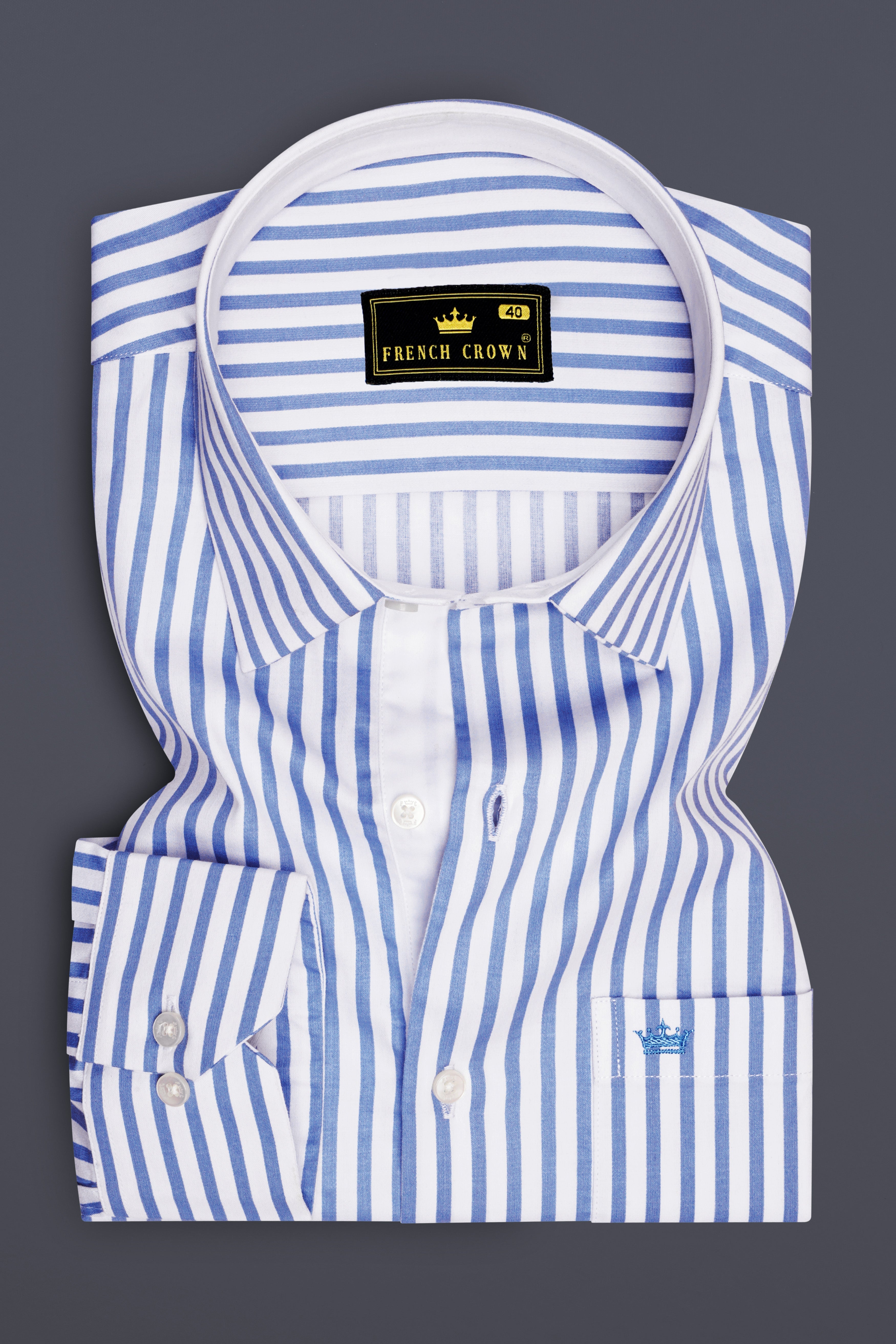 Azurline-Carolina Blue And Bright White Candy Striped Subtle Sheen Soft Premium Cotton Dress Shirt