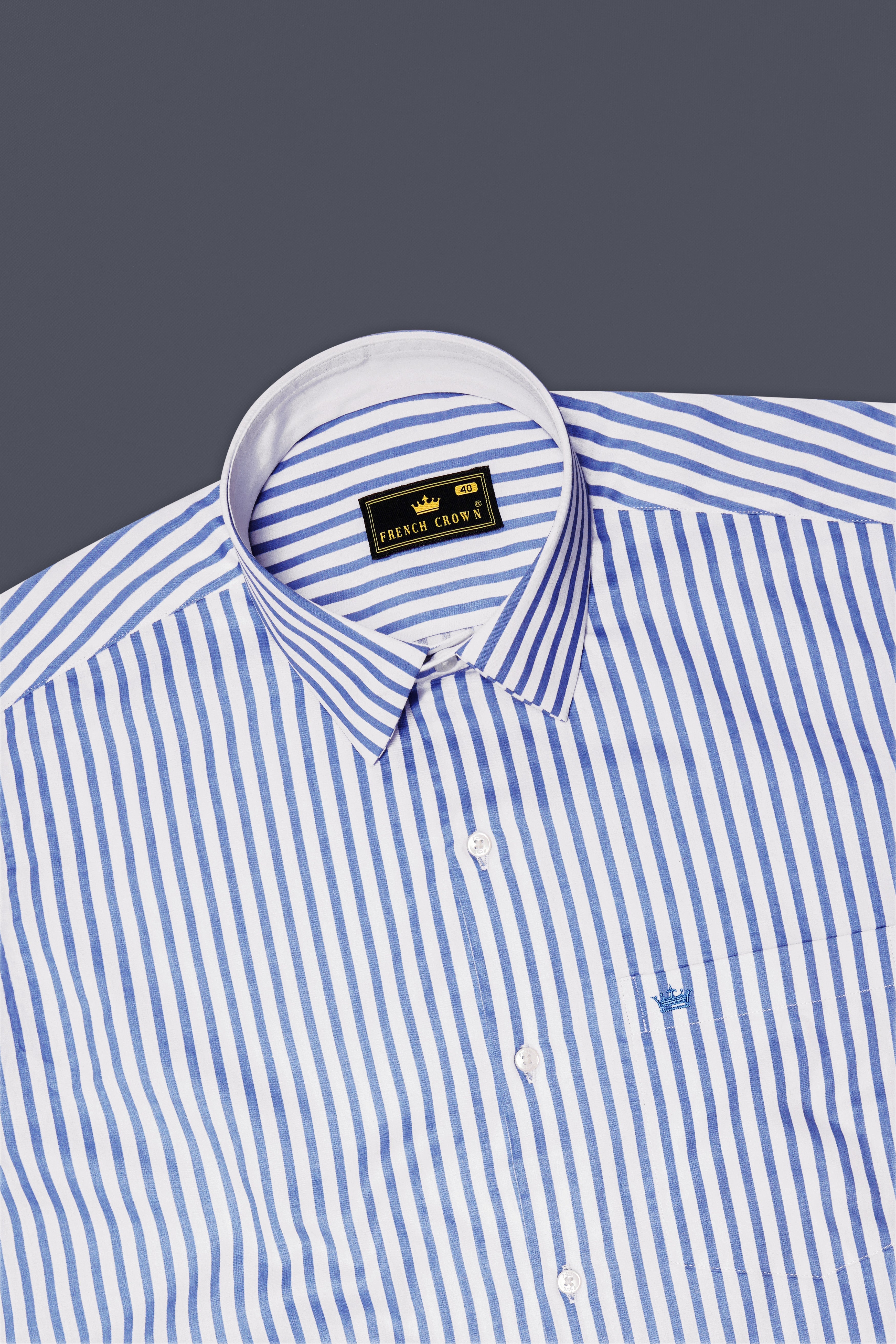 Azurline-Carolina Blue And Bright White Candy Striped Subtle Sheen Soft Premium Cotton Dress Shirt