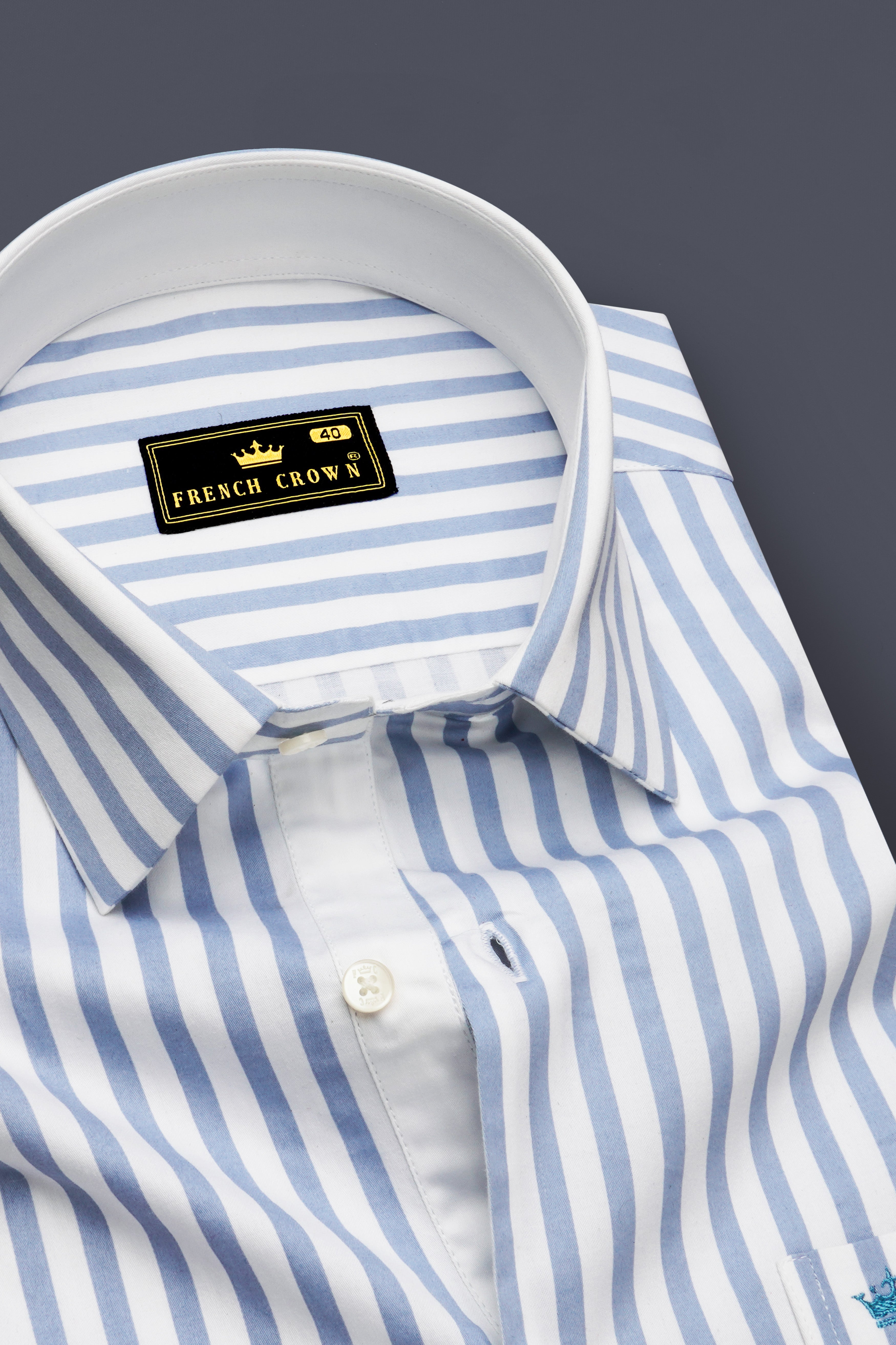 Celestyn-Nepal Blue And Bright White Candy Striped Subtle Sheen Soft Premium Cotton Dress Shirt