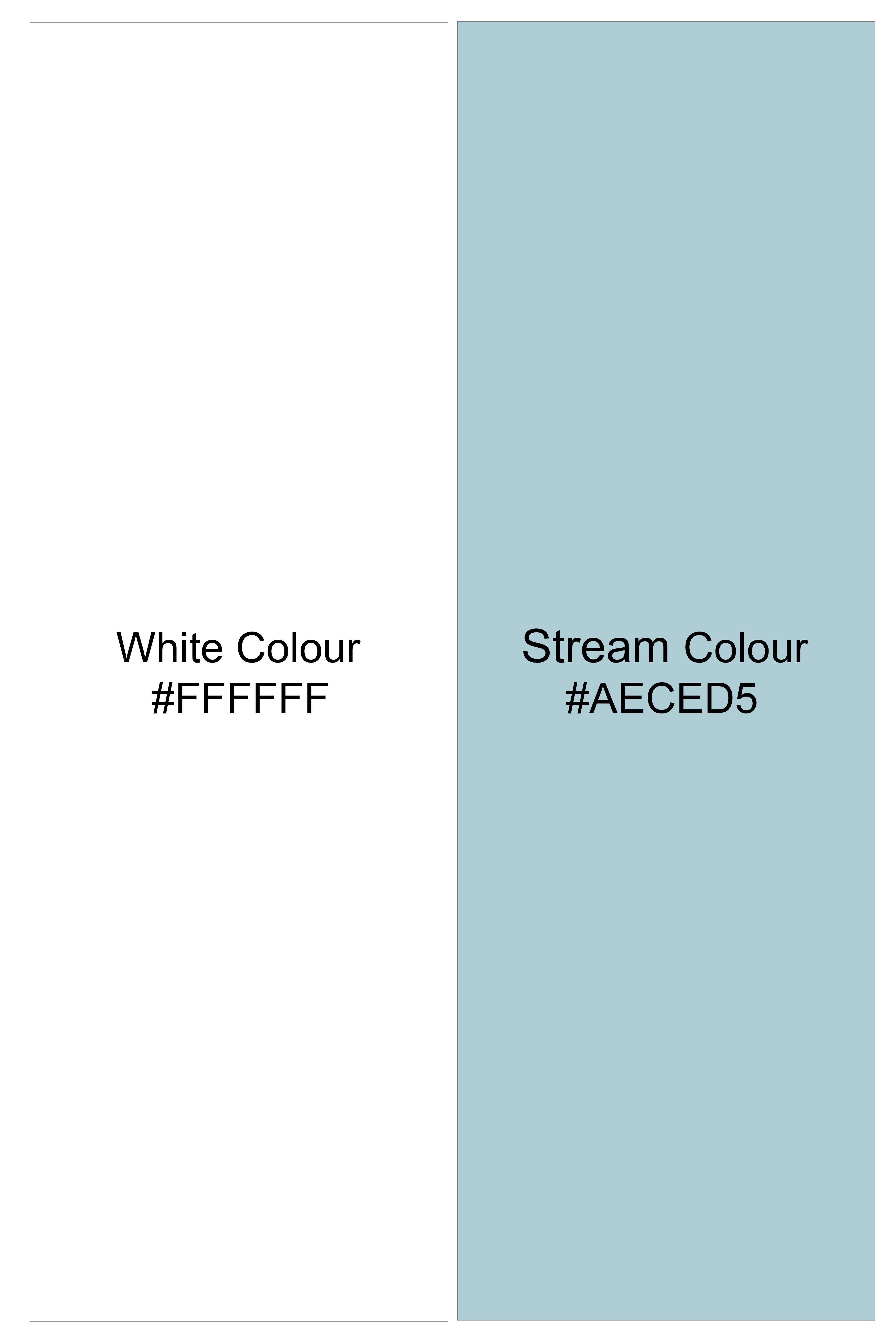 Celestio-Stream Blue And Bright White Candy Striped Super Soft Premium Cotton Dress White Cuff Collar Shirt