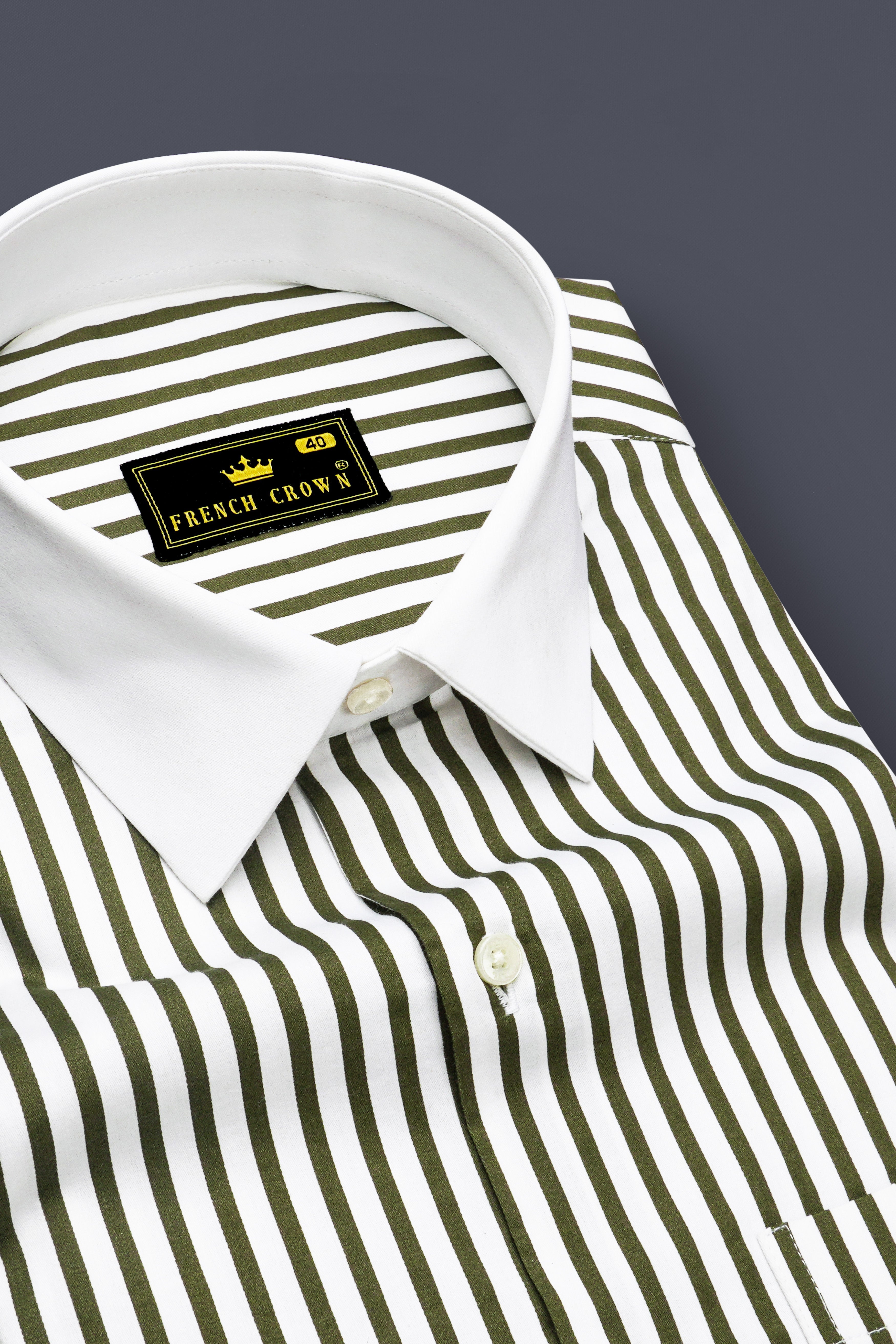Verdant-Verdigris Green And Bright White Candy Striped Super Soft Premium Cotton Dress White Cuff Collar Shirt