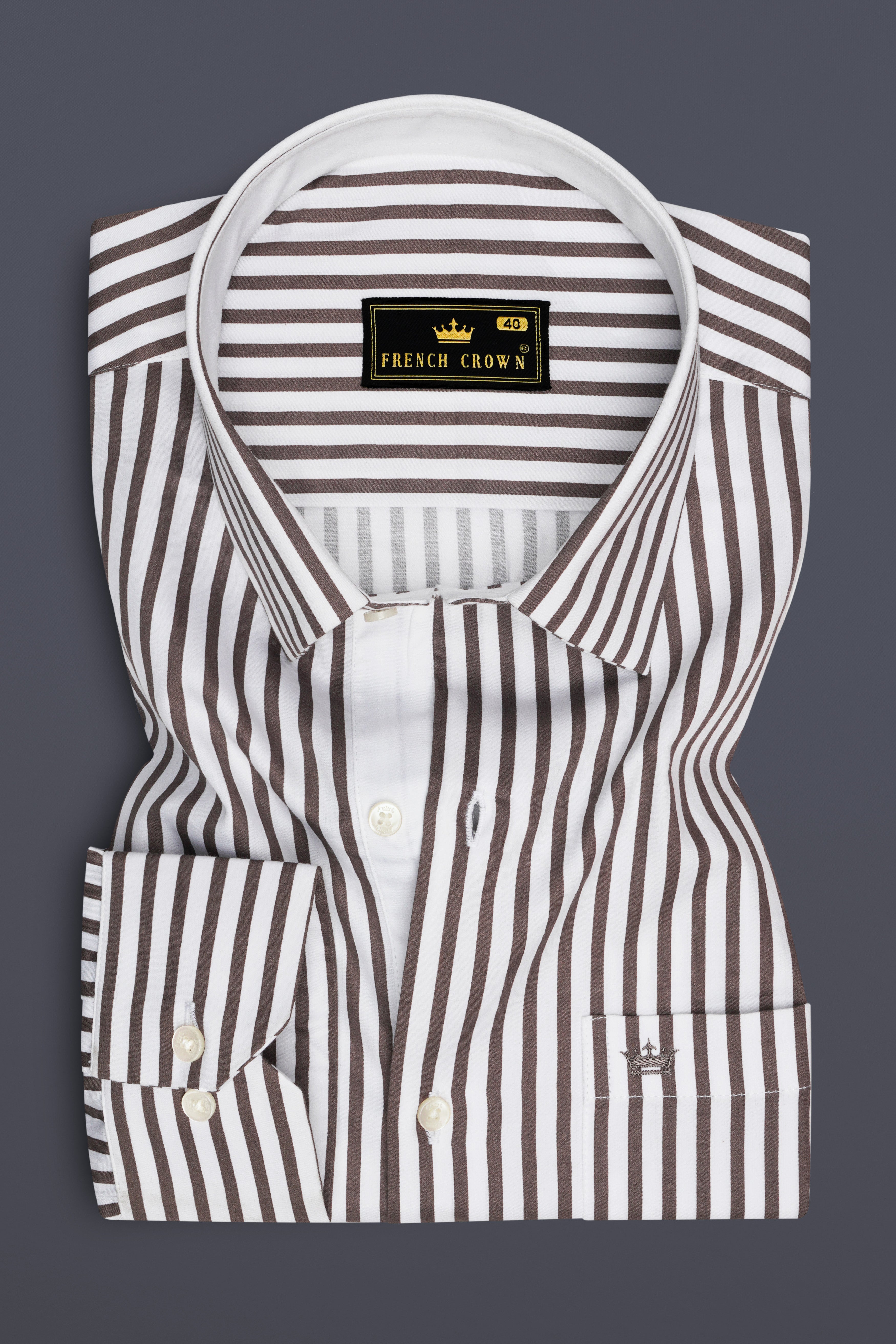 Sienna-Russett Brown And Bright White Candy Striped Subtle Sheen Soft Premium Cotton Dress Shirt