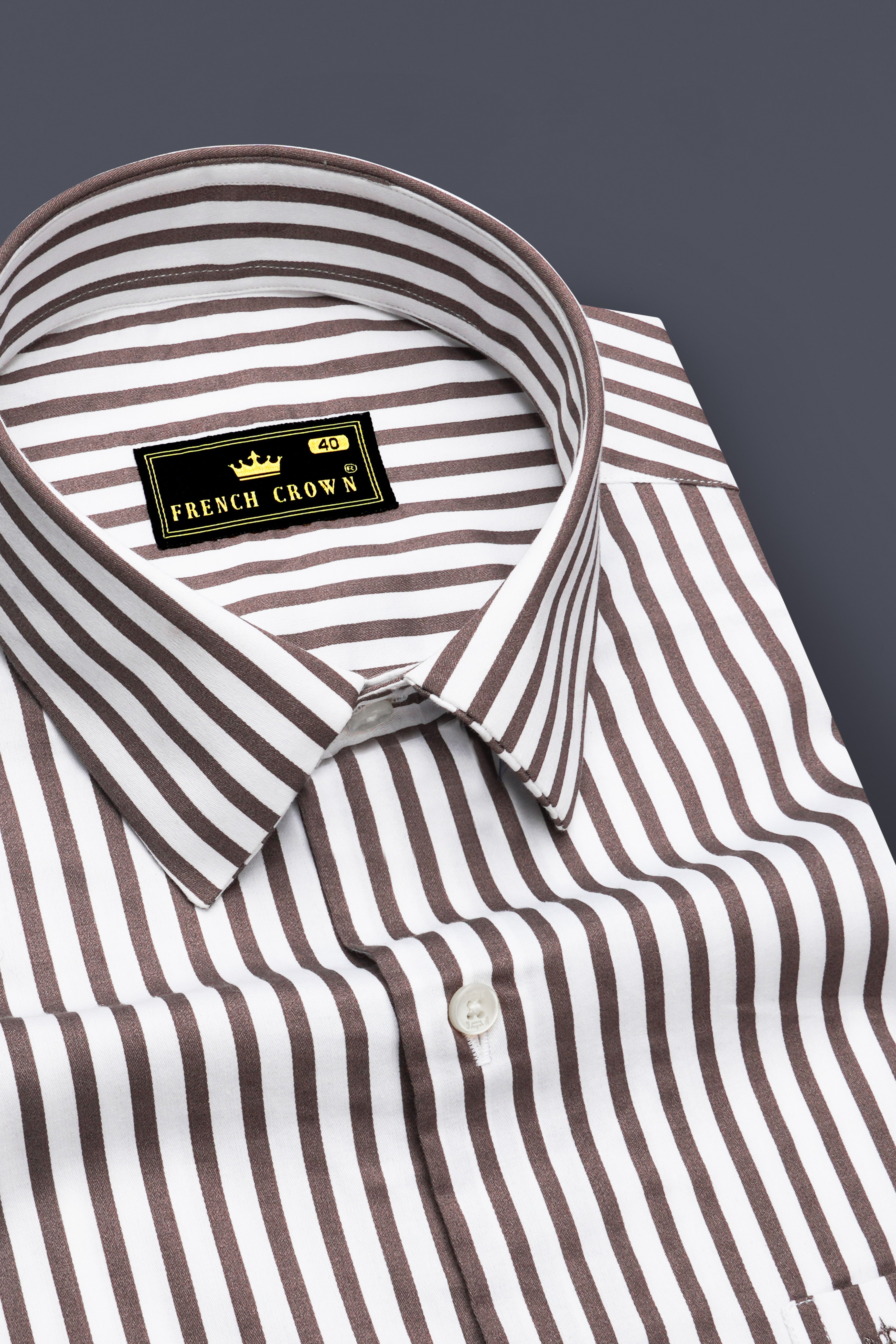 Sienna-Russett Brown And Bright White Candy Striped Subtle Sheen Super Soft Premium Cotton Dress Shirt