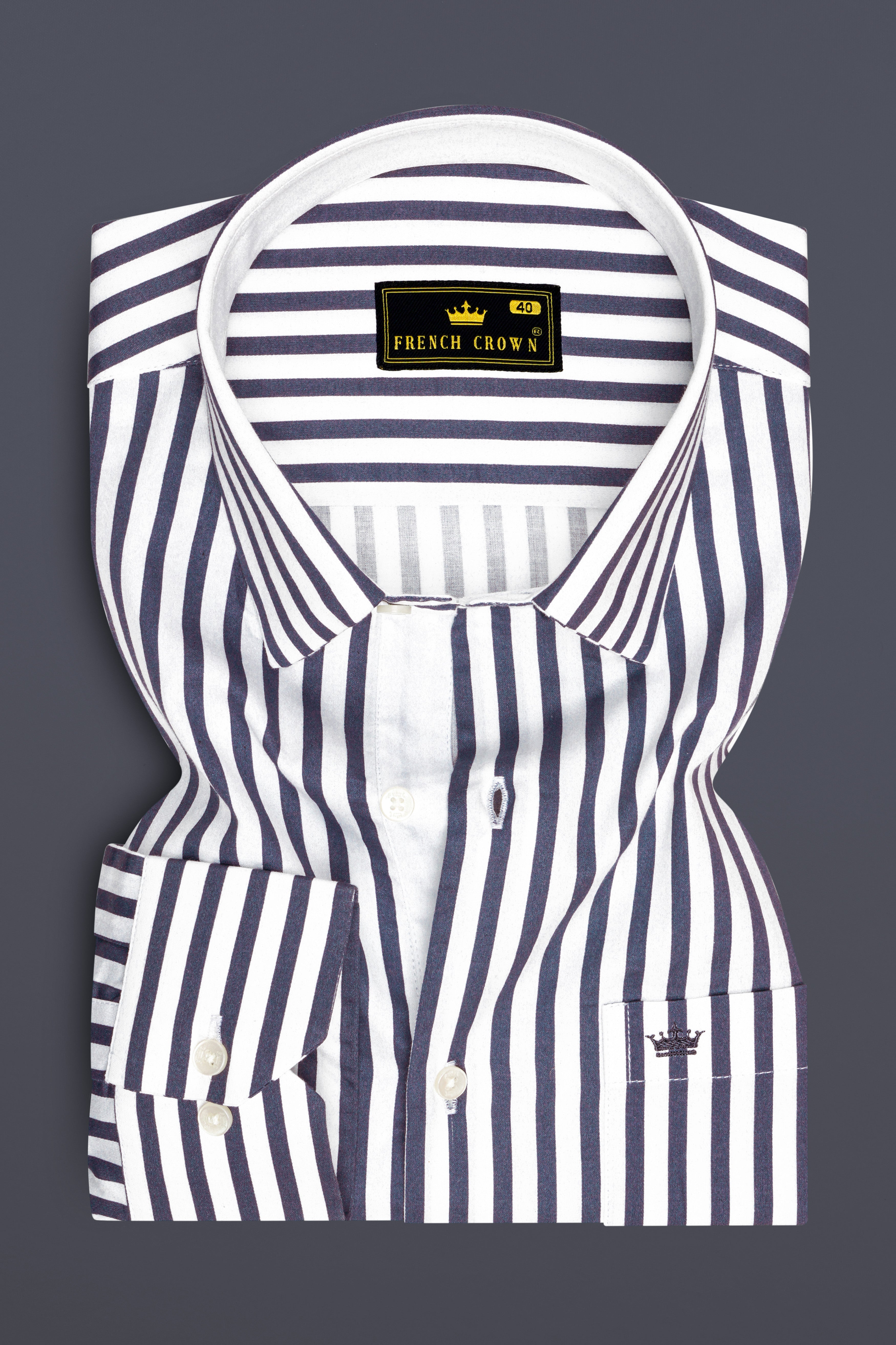 Monovelle-Storm Gray And Bright White Candy Striped Subtle Sheen Soft Premium Cotton Dress Shirt