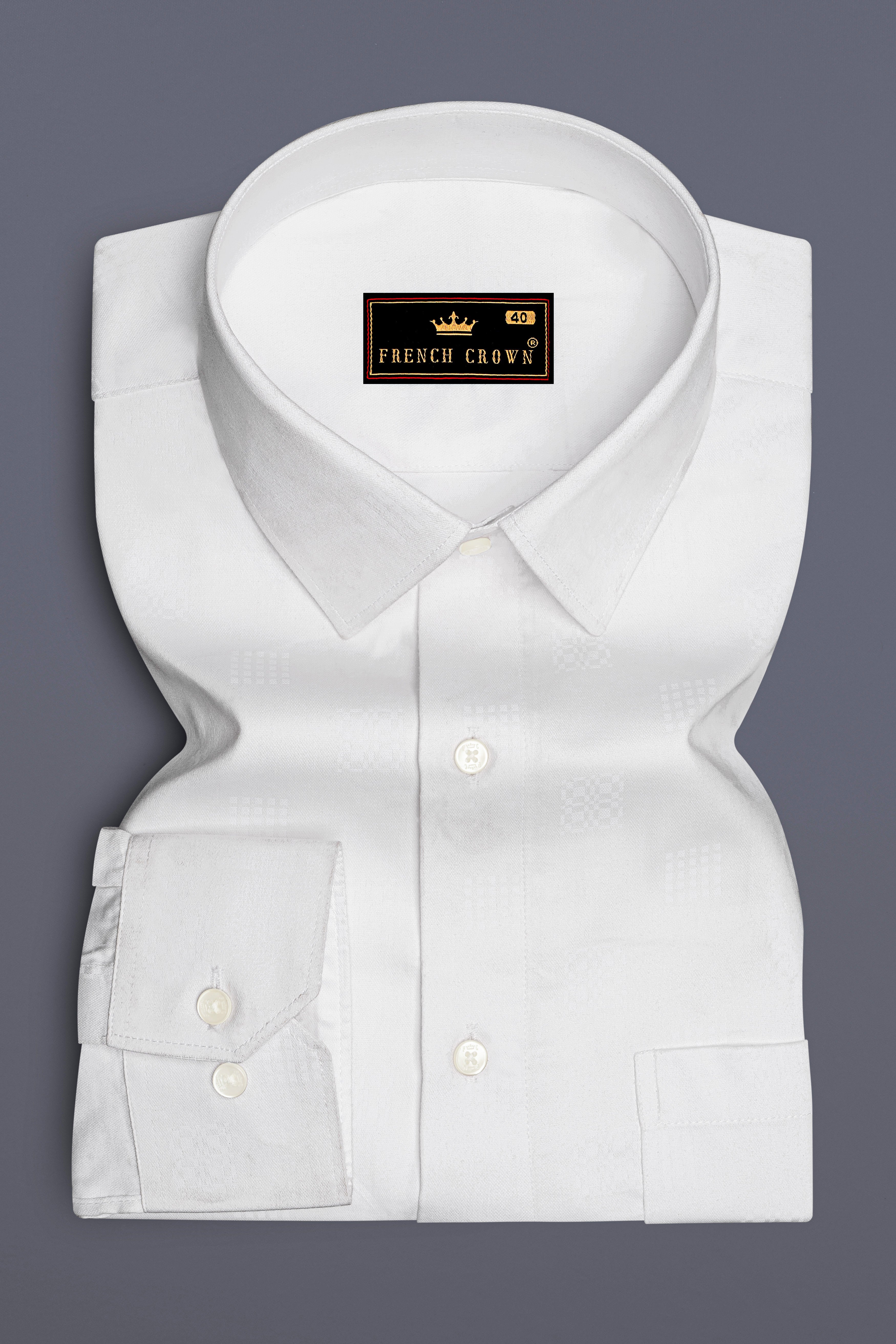Pearl-Bright White Jacquard Textured Premium Cotton Dress Shirt