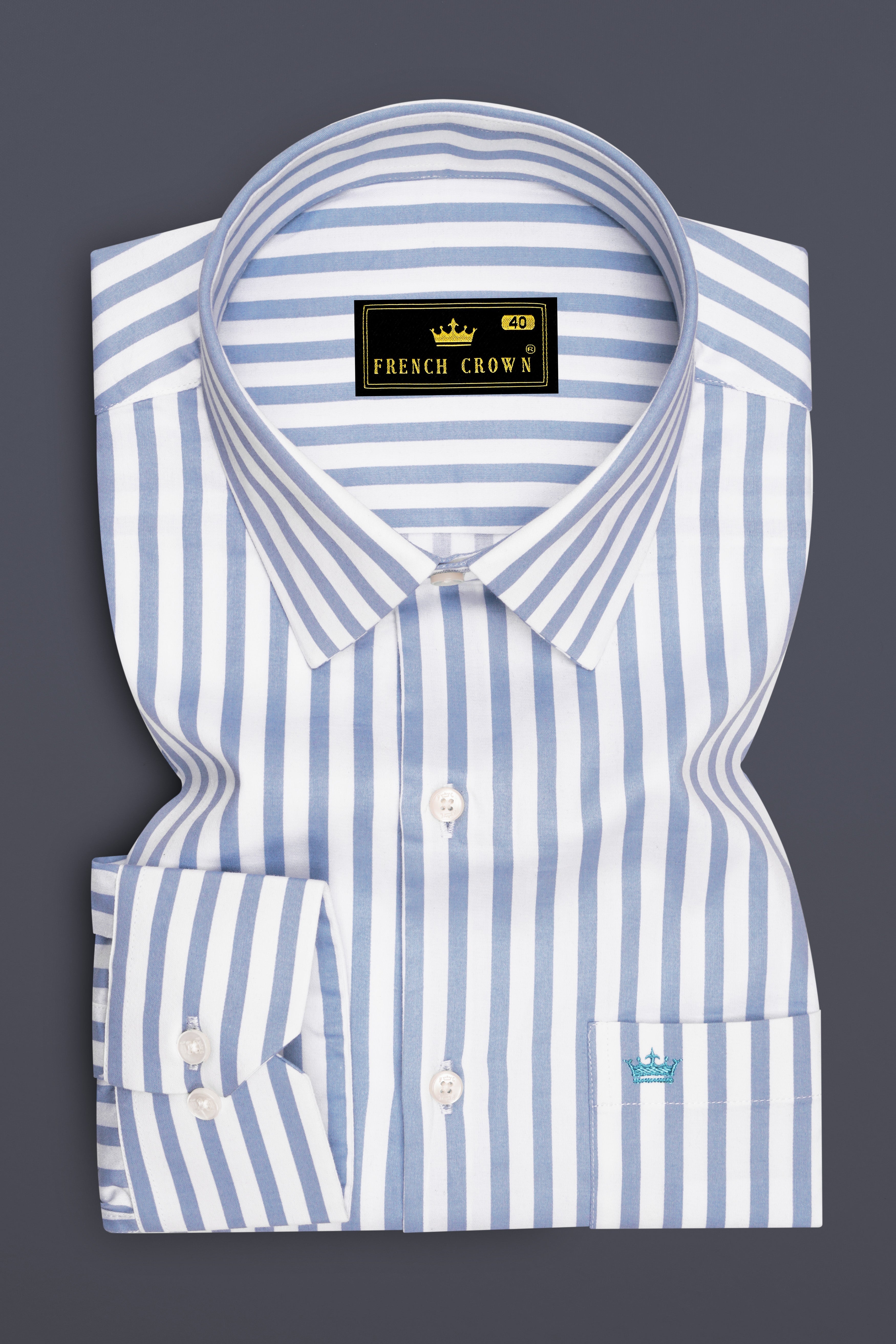 Celestyn-Nepal Blue And Bright White Candy Striped Subtle Sheen Super Soft Premium Cotton Dress Shirt