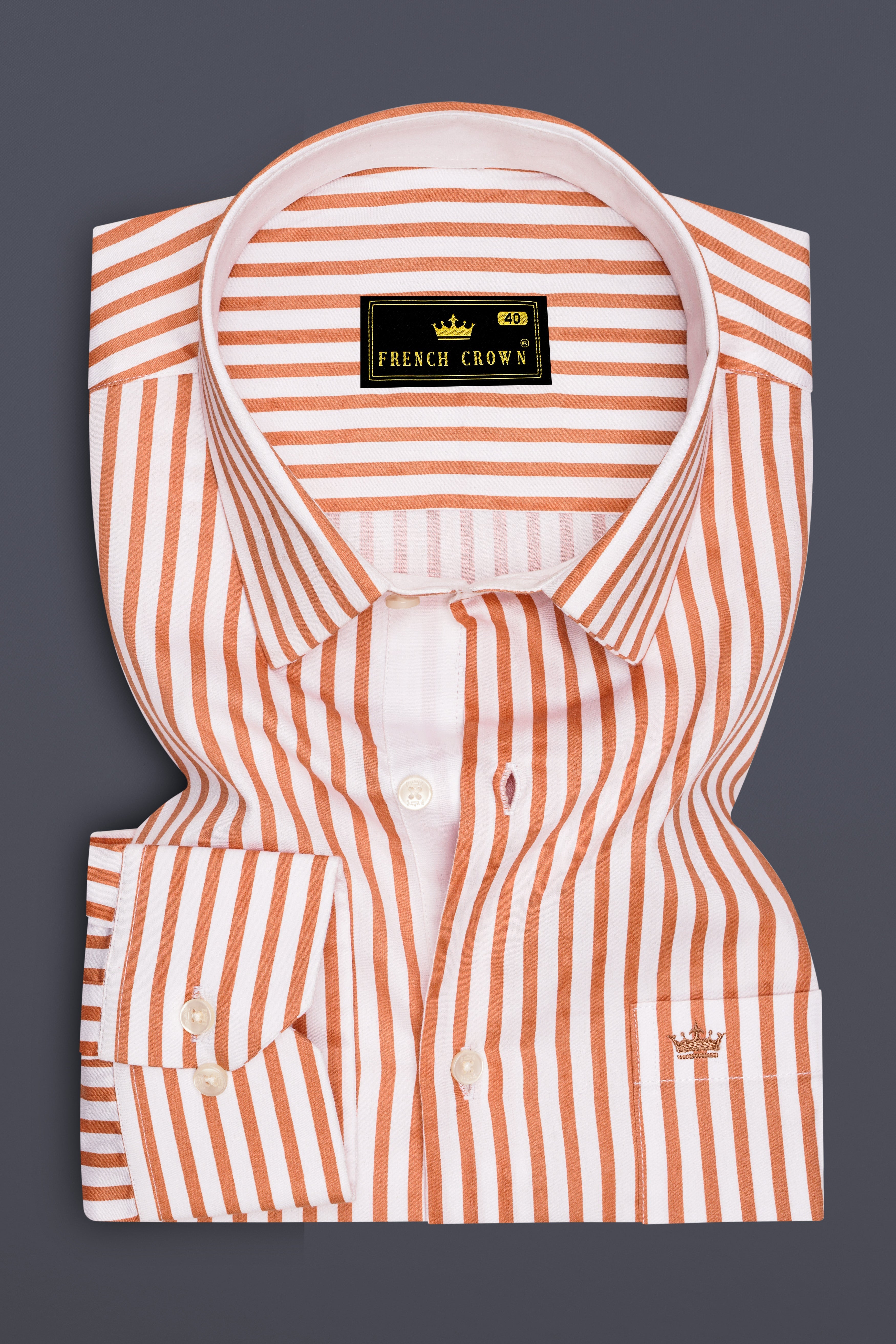 Solcoro-Apricot Orange And Bright White Candy Striped Subtle Sheen Soft Premium Cotton Dress Shirt