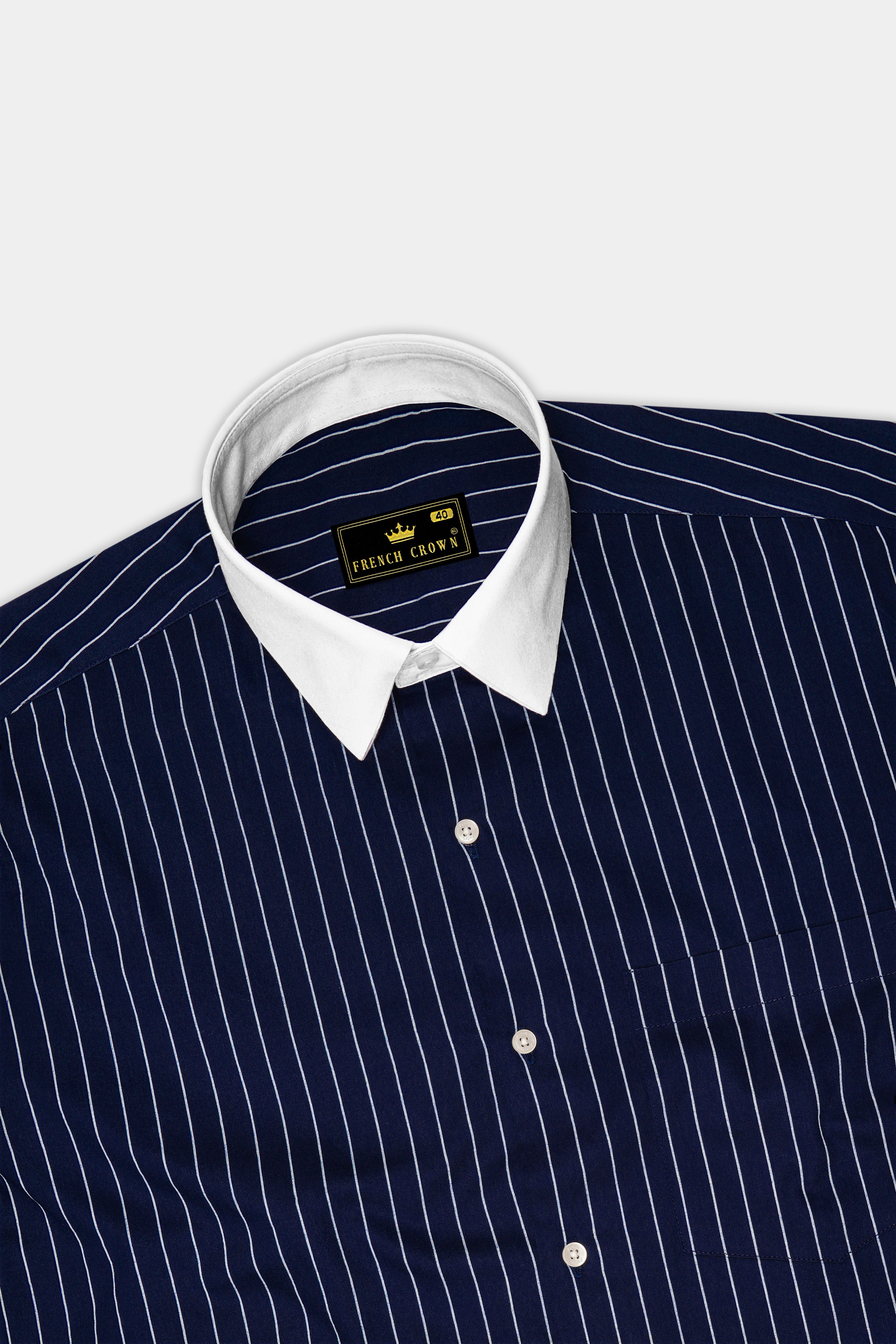 Noctaro-Ebony Blue And Bright White Pin Striped Super Soft Premium Cotton Dress White Cuff Collar Shirt