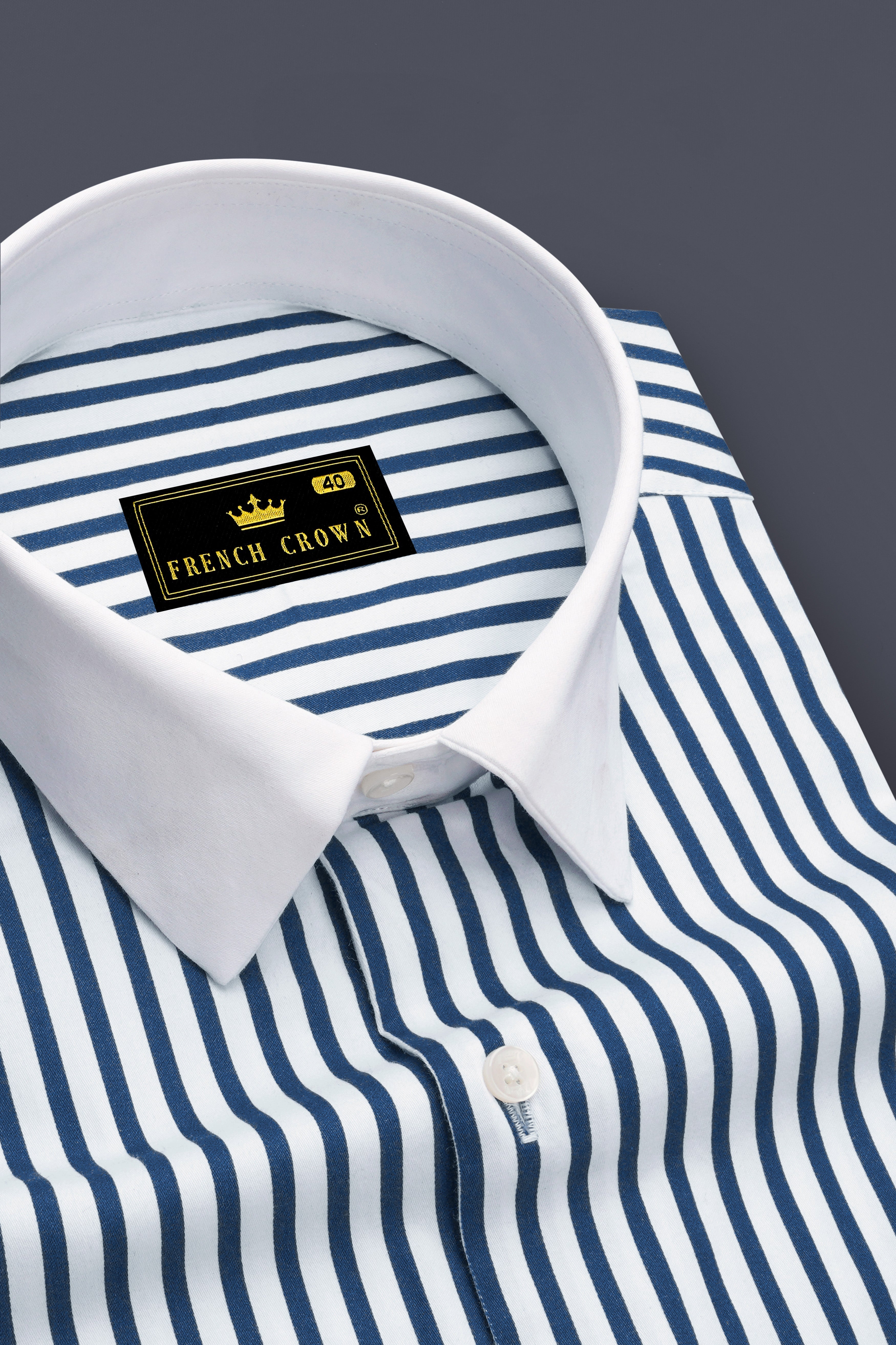 Sapphire-Lapis Blue And Bright White Candy Striped Super Soft Premium Cotton Dress White Cuff Collar Shirt