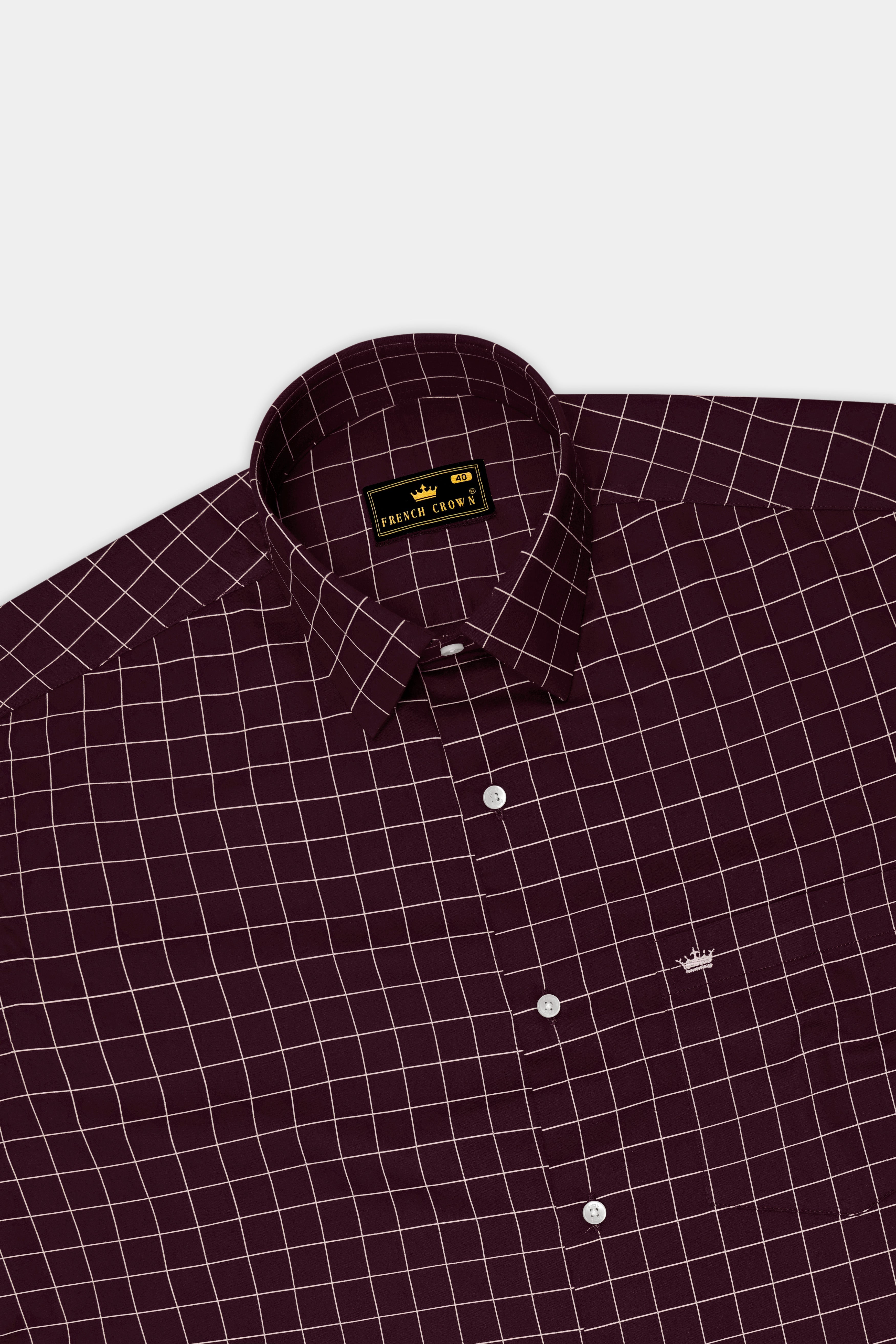 Garnet-Tamarind Maroon And Bright White Windowpane Subtle Sheen Super Soft Premium Cotton Dress Shirt