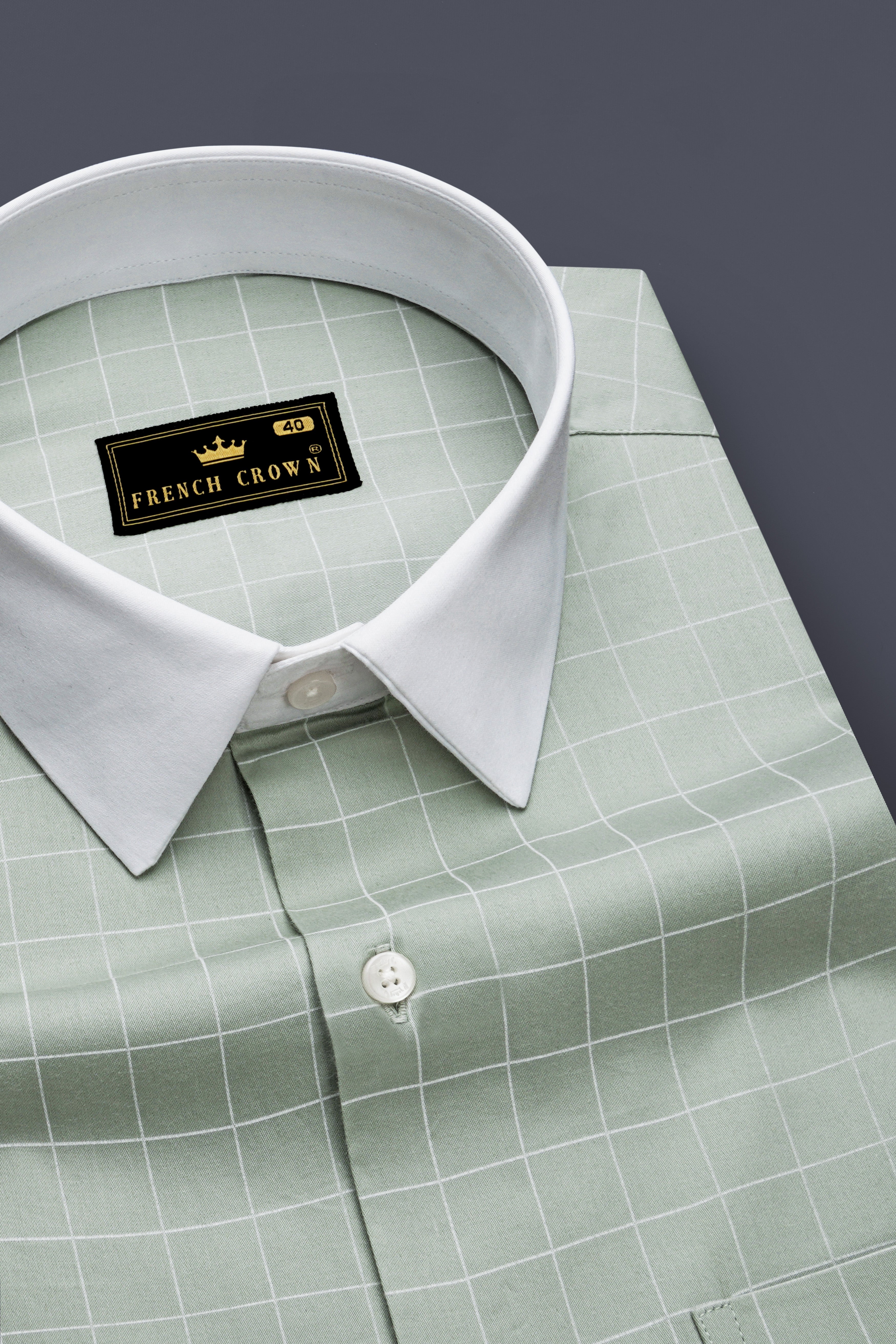 Verdant-Chalice Green And Bright White Windowpane Subtle Sheen Super Soft Premium Cotton Dress White Cuff Collar Shirt