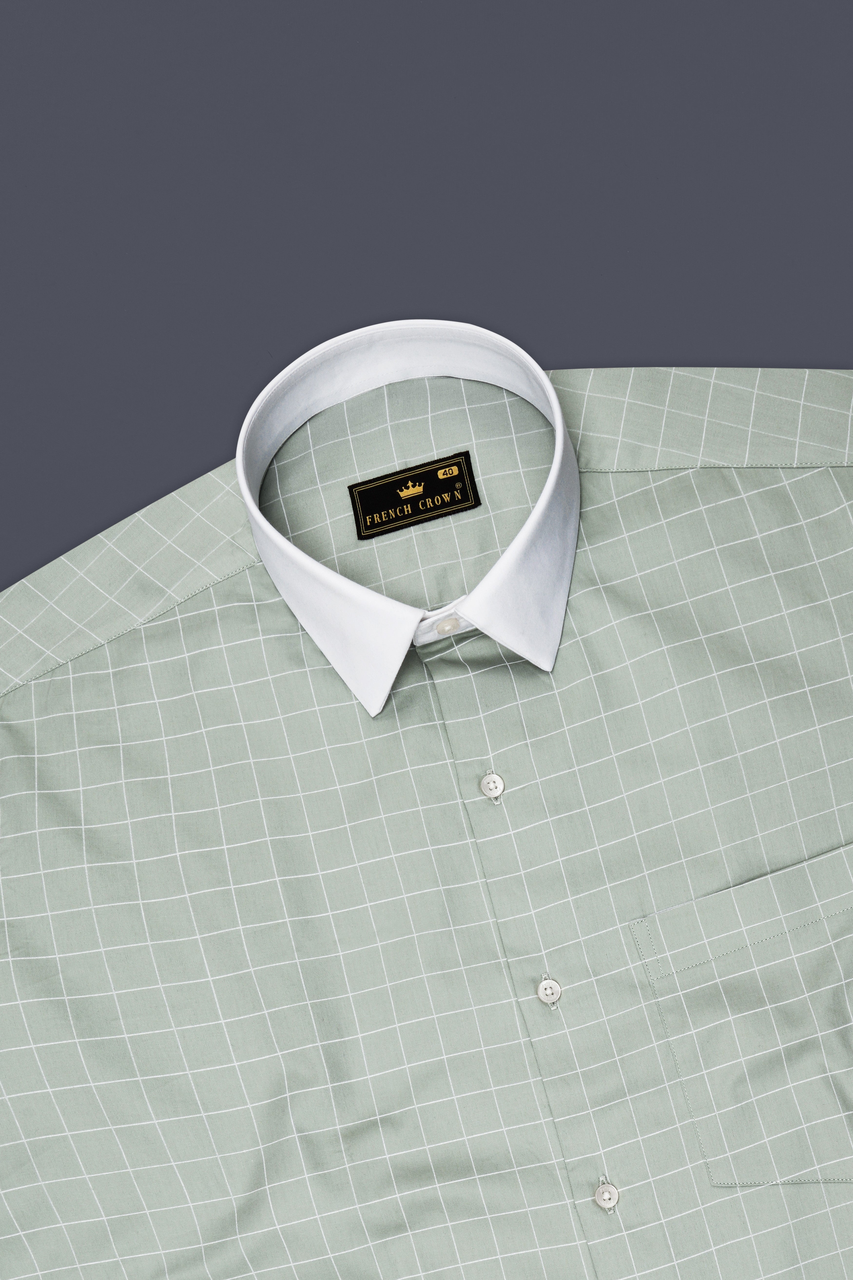 Verdant-Chalice Green And Bright White Windowpane Subtle Sheen Super Soft Premium Cotton Dress White Cuff Collar Shirt