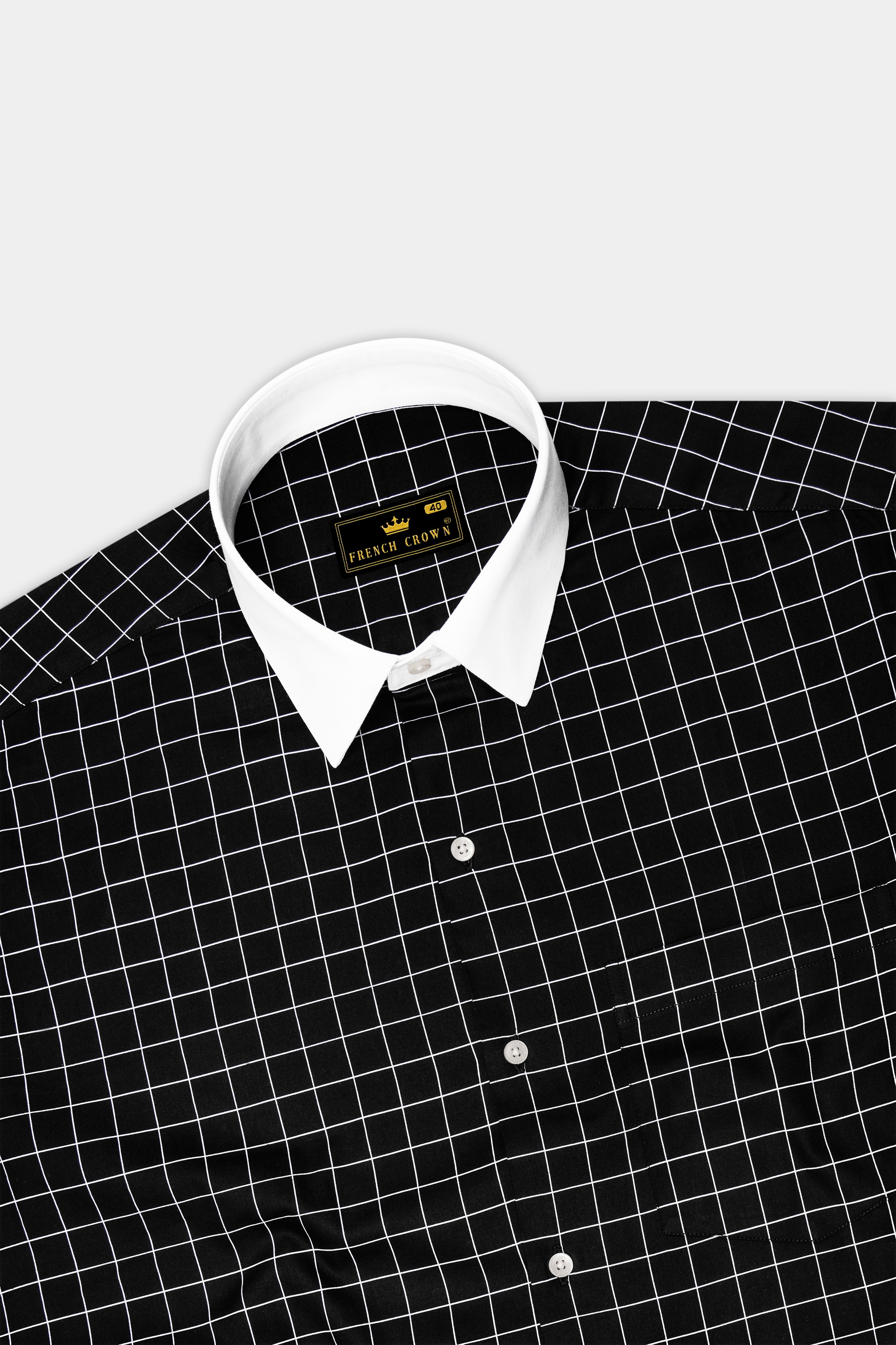 Obsidian-Jade Black And Bright White Windowpane Subtle Sheen Super Soft Premium Cotton Dress White Cuff Collar Shirt