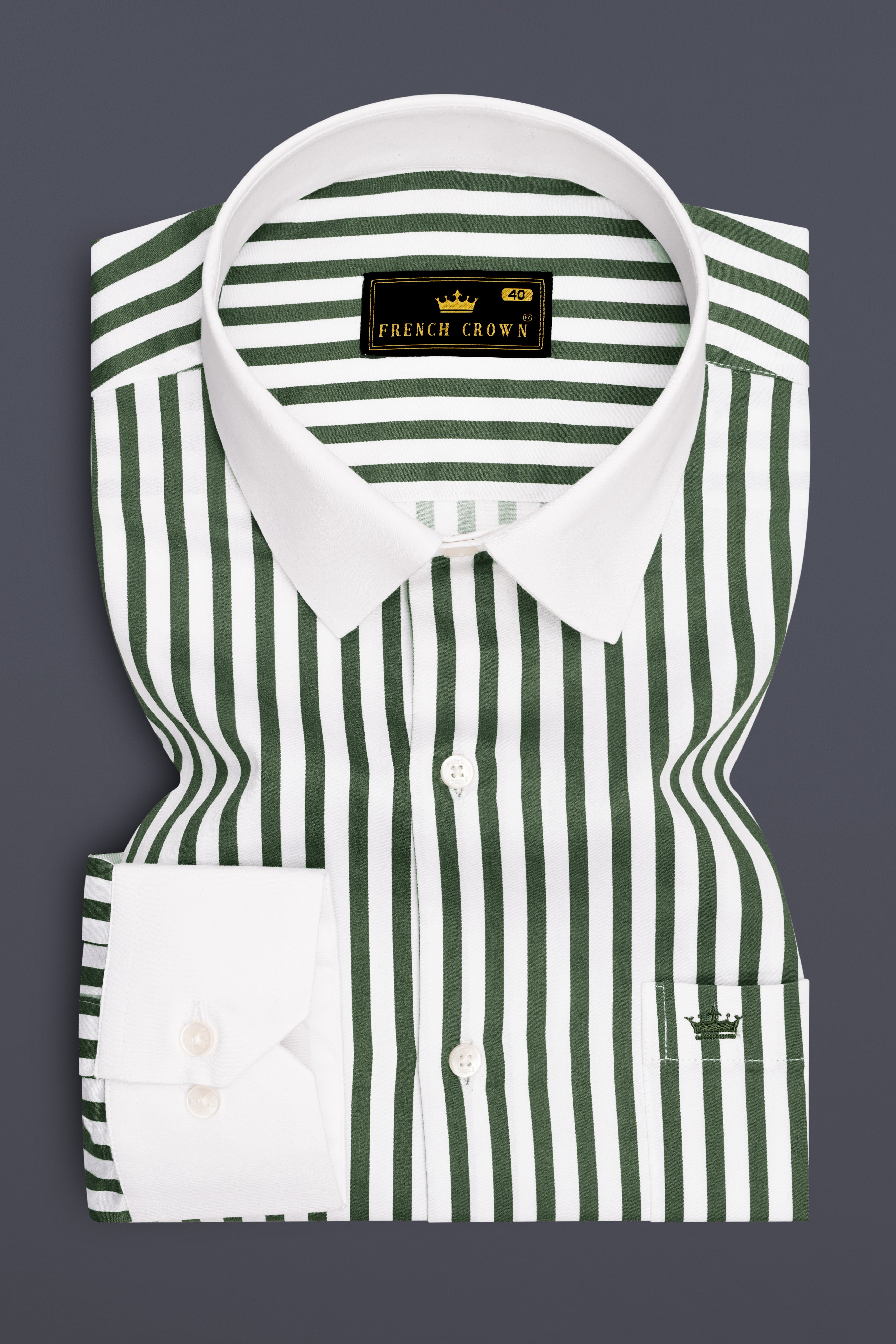 Eclipse-Lunar Green And Bright White Candy Striped Super Soft Premium Cotton Dress White Cuff Collar Shirt