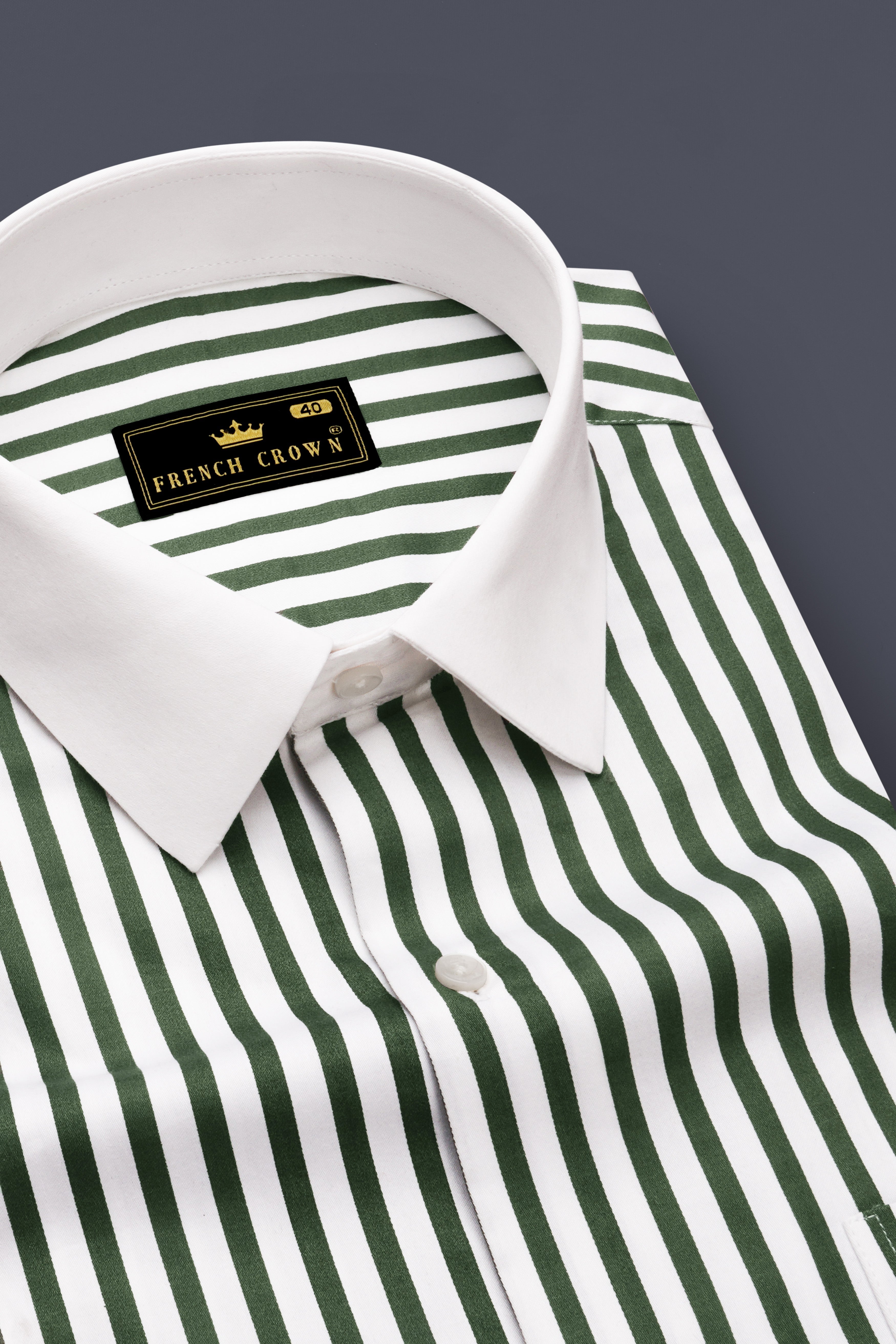 Eclipse-Lunar Green And Bright White Candy Striped Super Soft Premium Cotton Dress White Cuff Collar Shirt