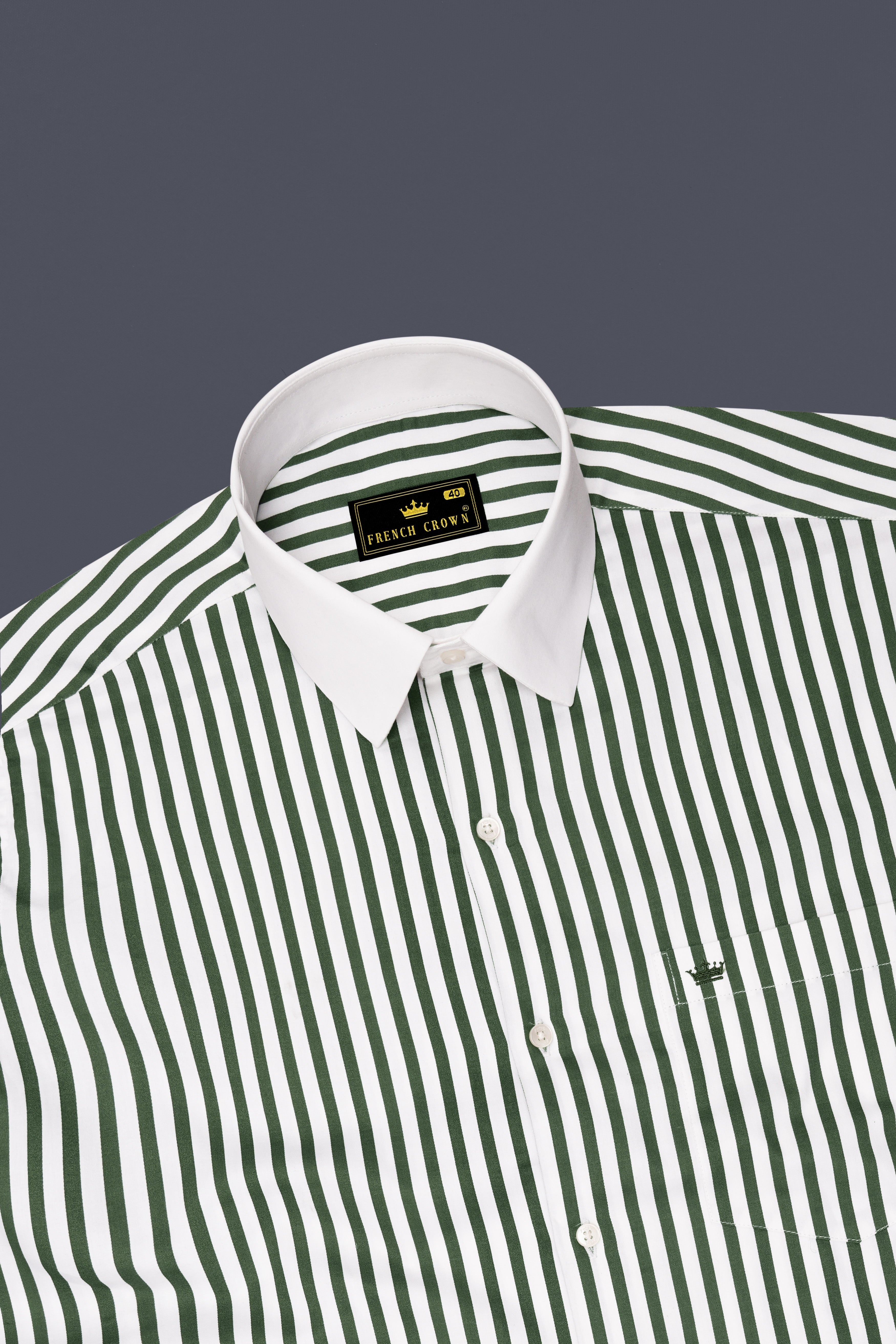 Eclipse-Lunar Green And Bright White Candy Striped Super Soft Premium Cotton Dress White Cuff Collar Shirt