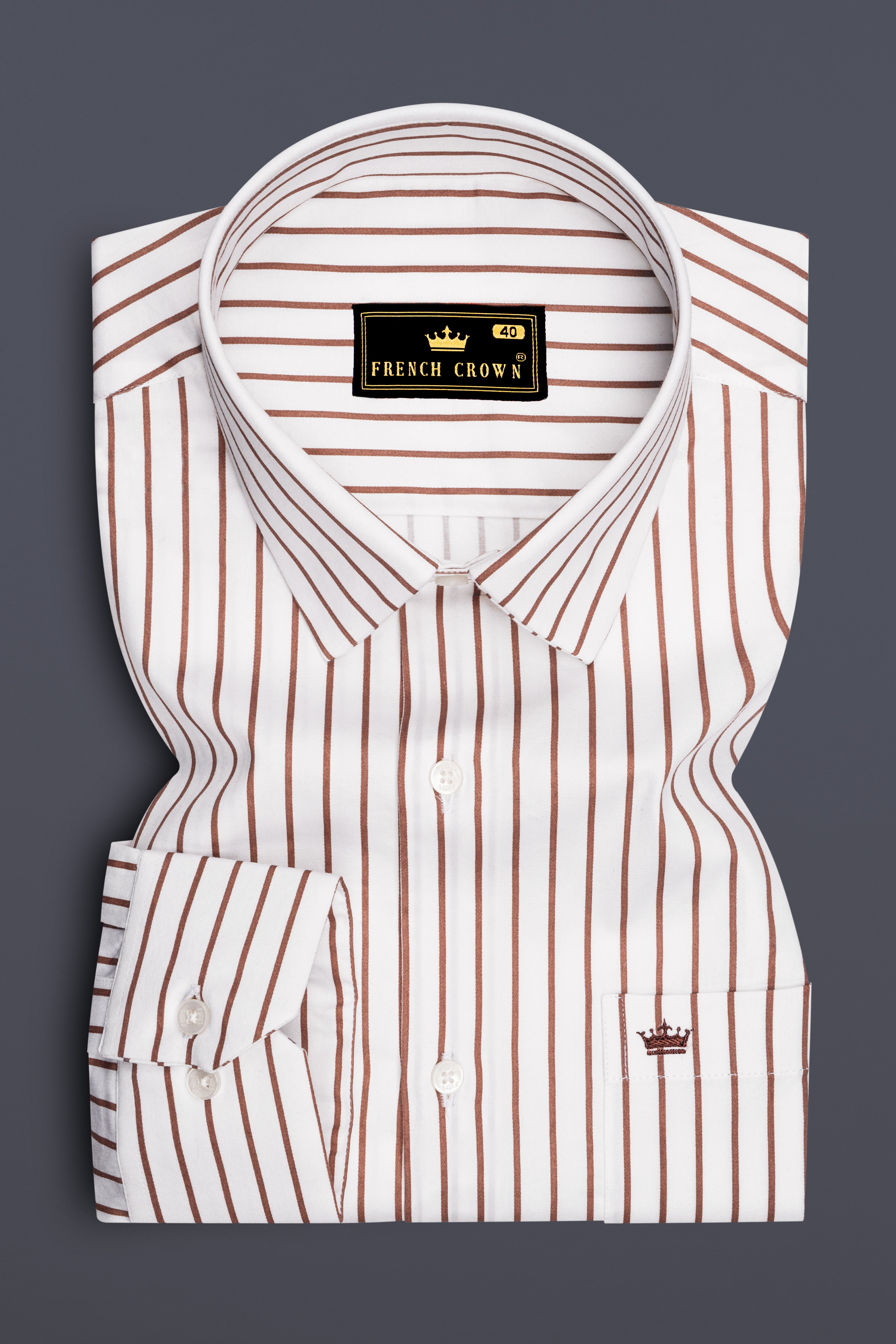 Imperial-Roman Brown And Bright White Pin Striped Subtle Sheen Super Soft Premium Cotton Dress Shirt