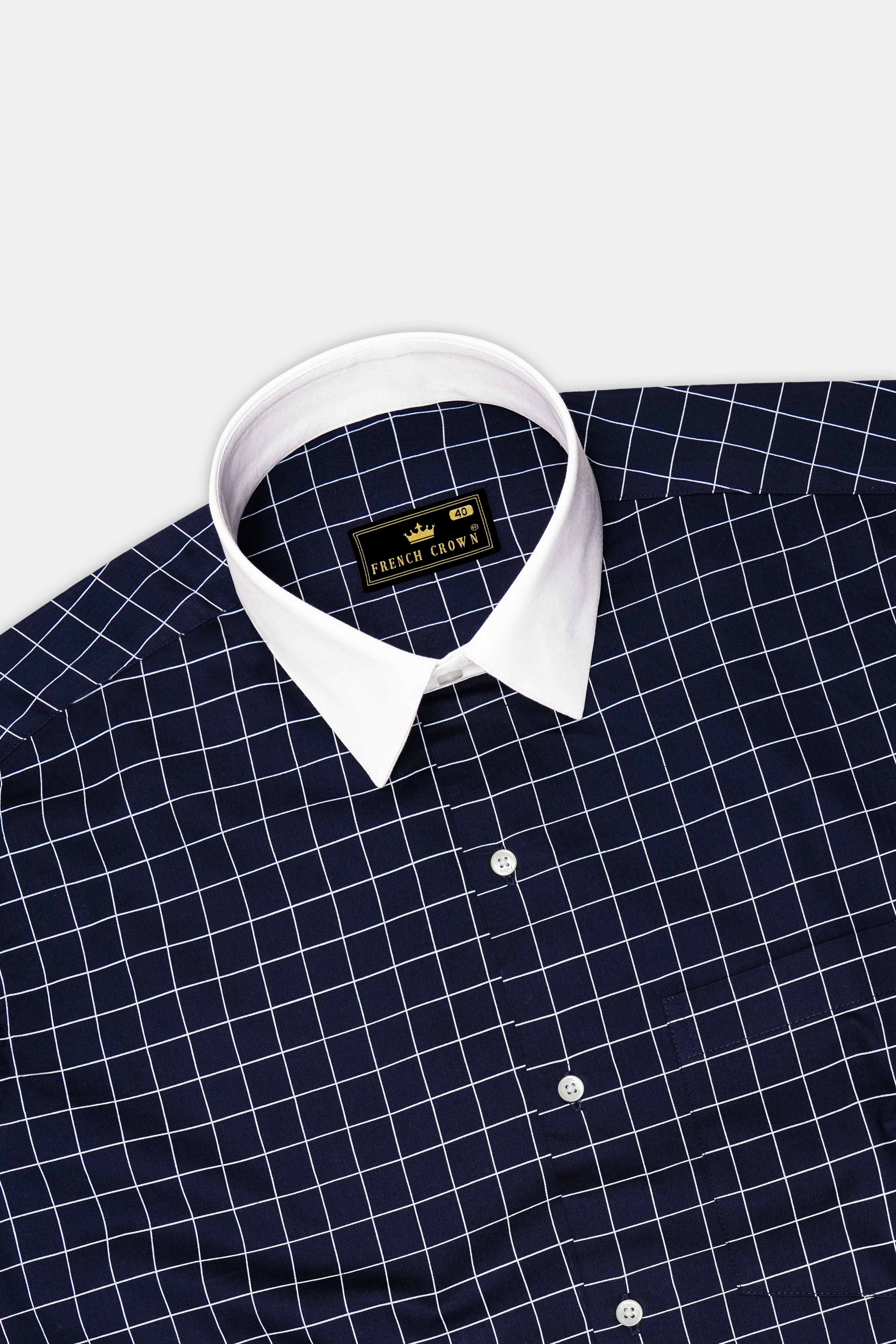 Azure-Mirage Blue And Bright White Windowpane Subtle Sheen Super Soft Premium Cotton Dress White Cuff Collar Shirt