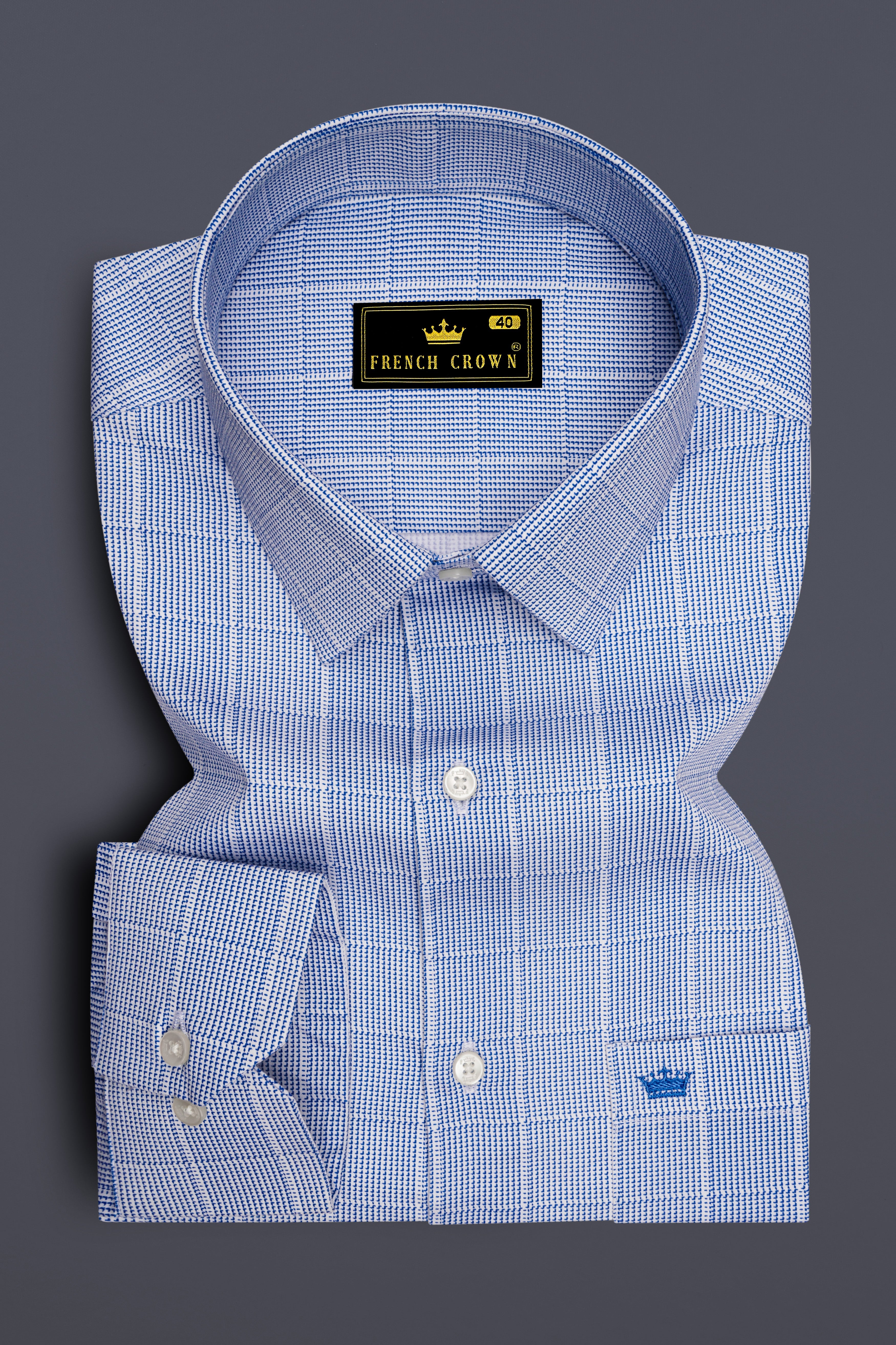 Haze-Faded Blue Plaid Subtle Sheen Super Soft Premium Cotton Dress Shirt