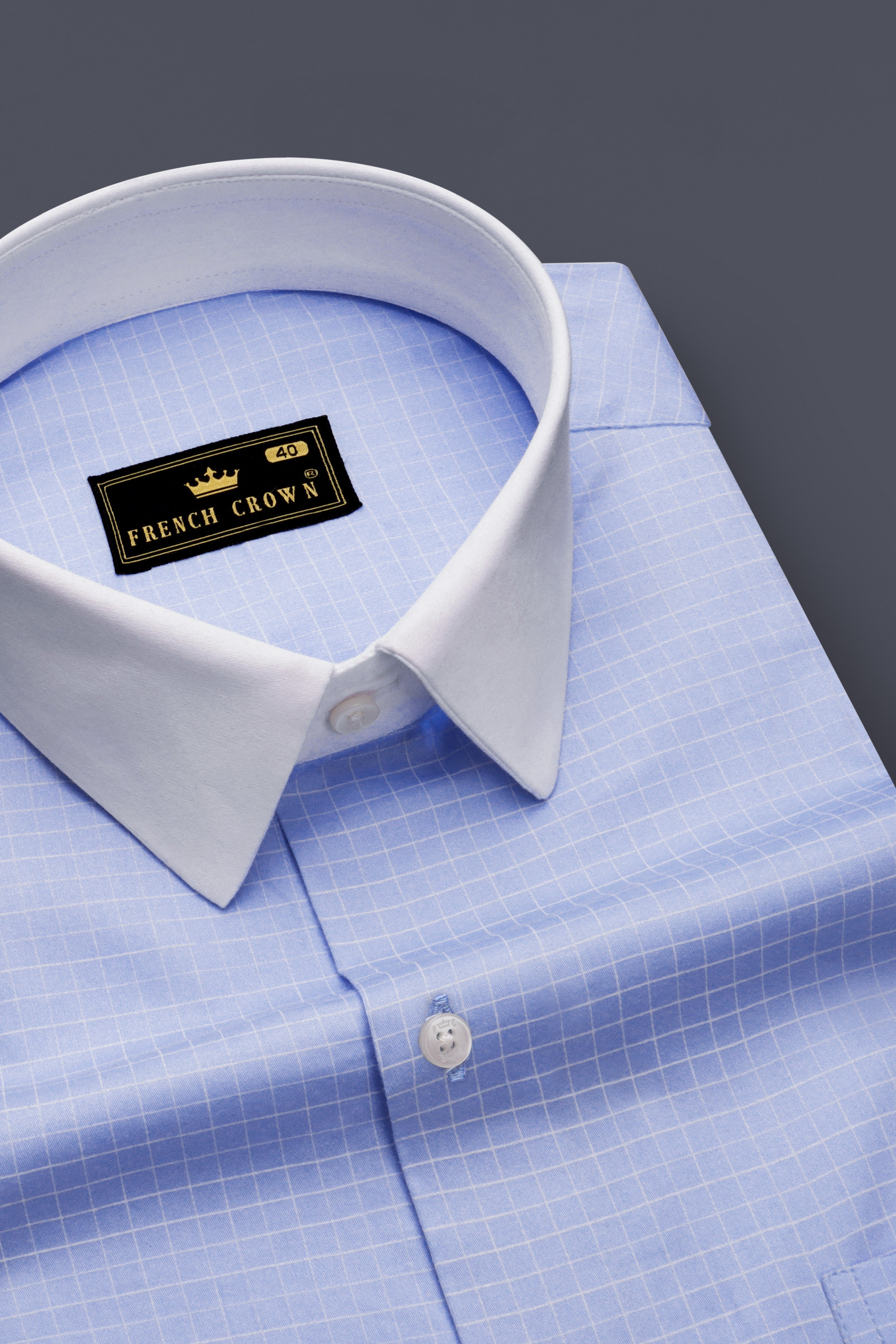 Mariner-Perano Blue And Bright White Plaid Subtle Sheen Super Soft Premium Cotton Dress White Cuff Collar Shirt