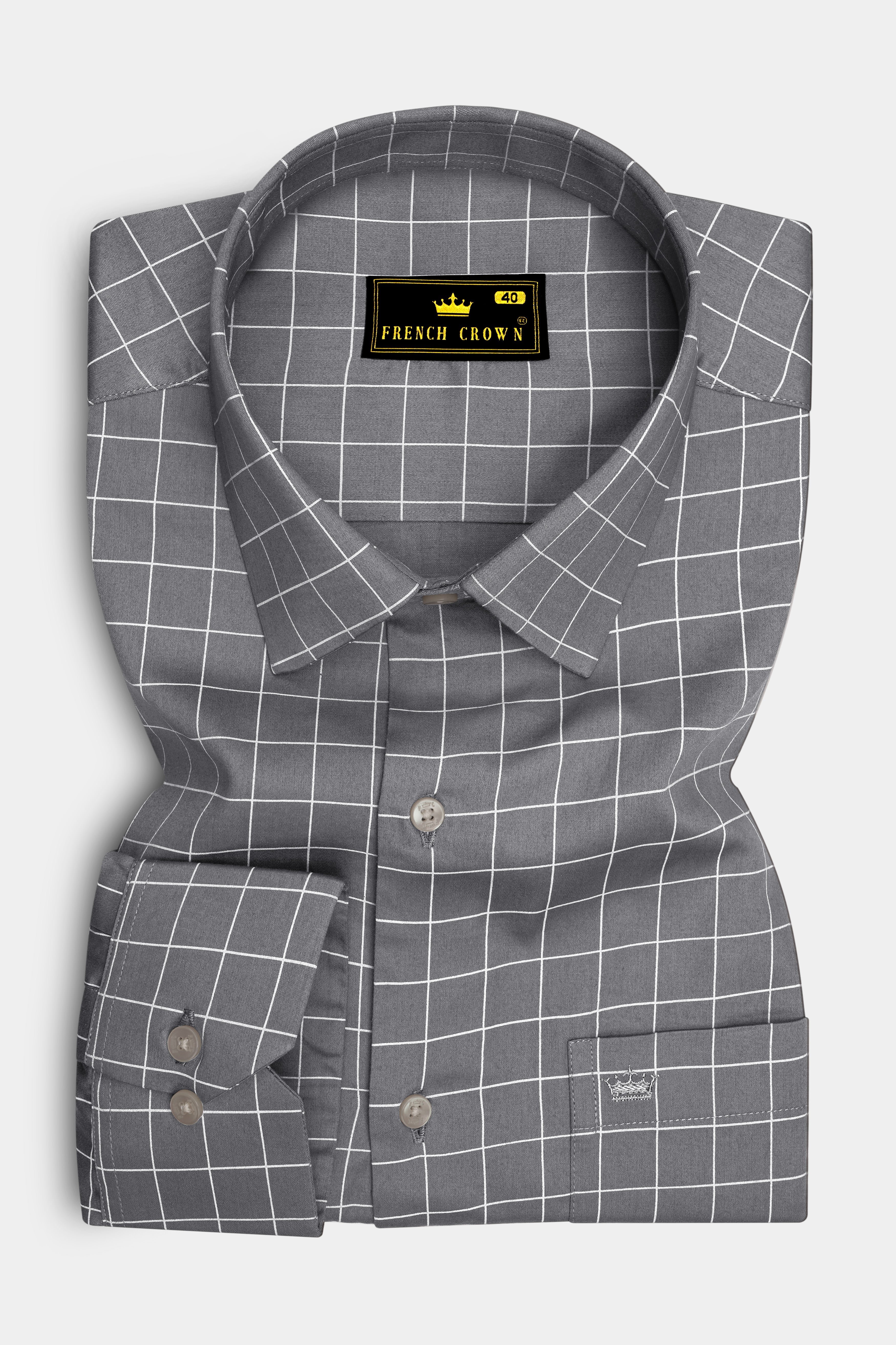 Argent-Shuttle Gray And Bright White Windowpane Subtle Sheen Super Soft Premium Cotton Dress Shirt