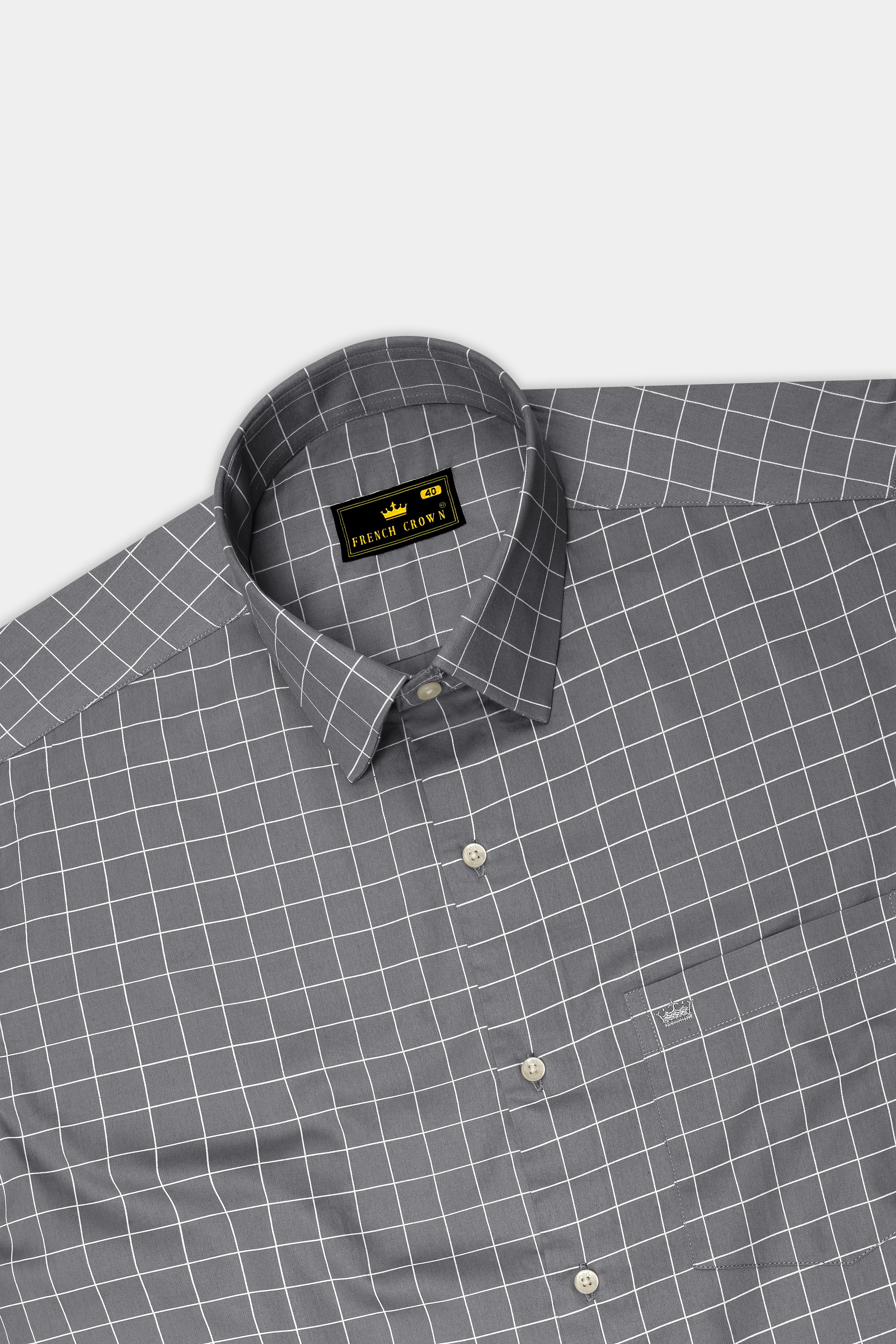 Argent-Shuttle Gray And Bright White Windowpane Subtle Sheen Super Soft Premium Cotton Dress Shirt