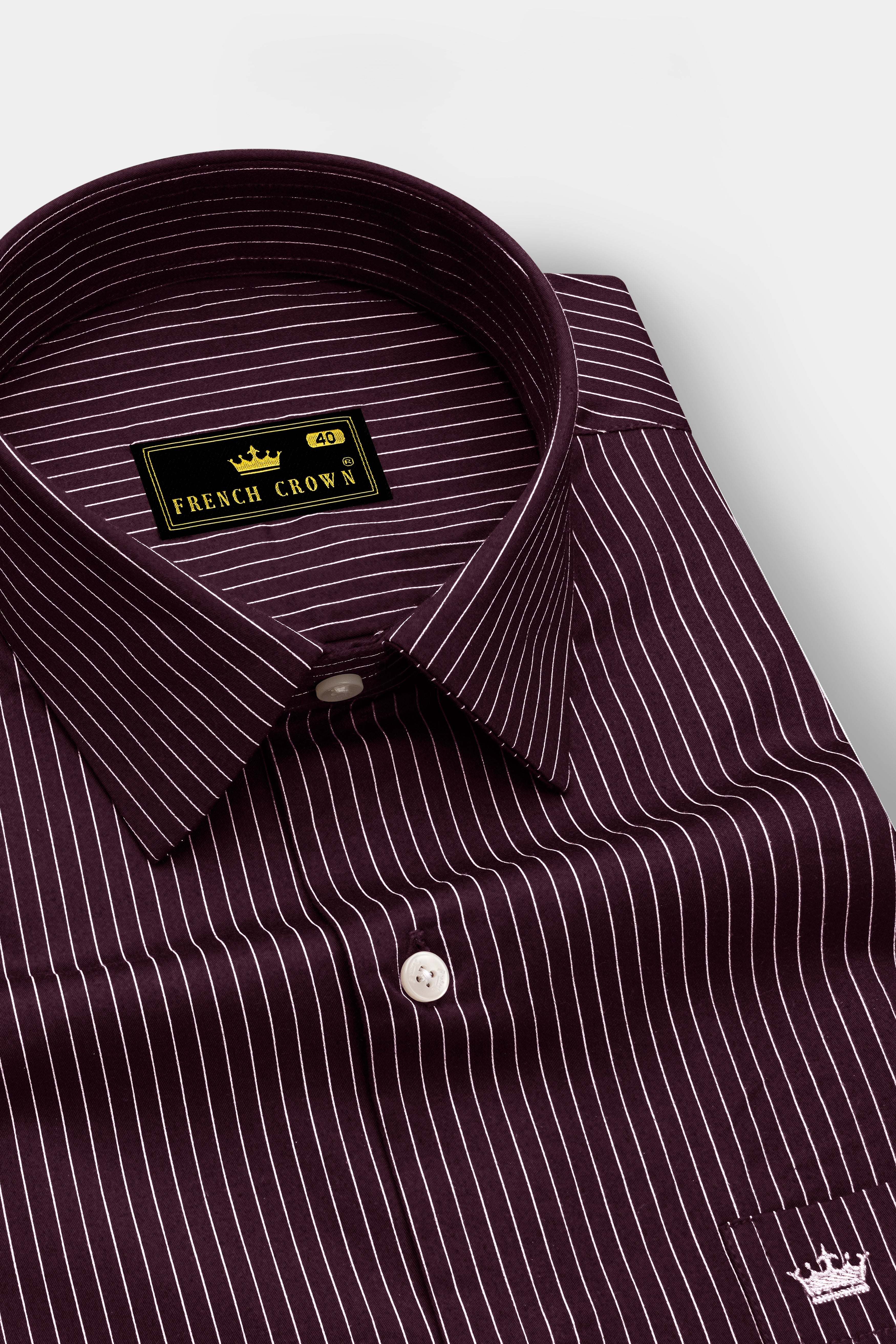 Claret-Aubergine Maroon And Bright White Pin Striped Subtle Sheen Super Soft Premium Cotton Dress Shirt