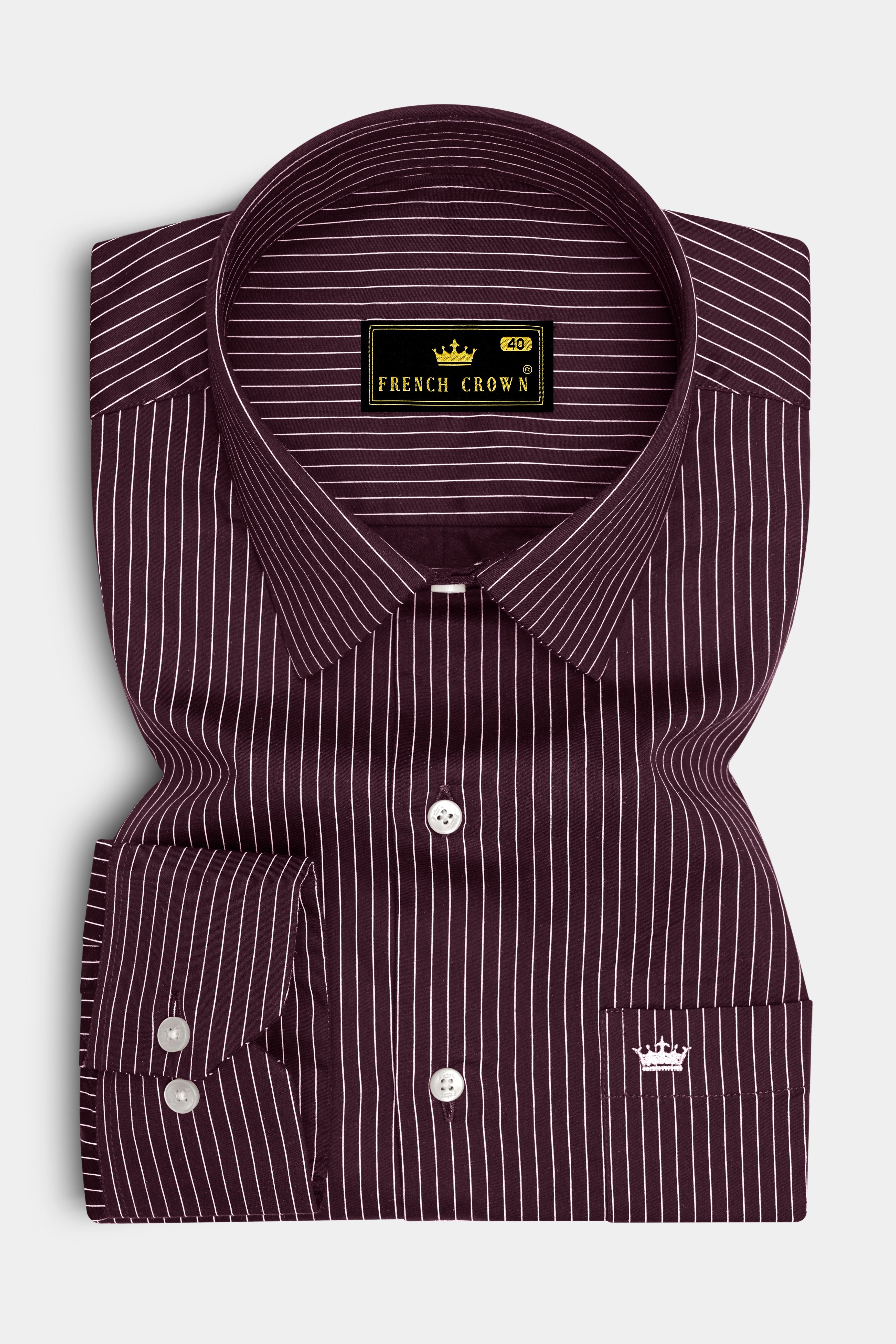 Claret-Aubergine Maroon And Bright White Pin Striped Subtle Sheen Super Soft Premium Cotton Dress Shirt