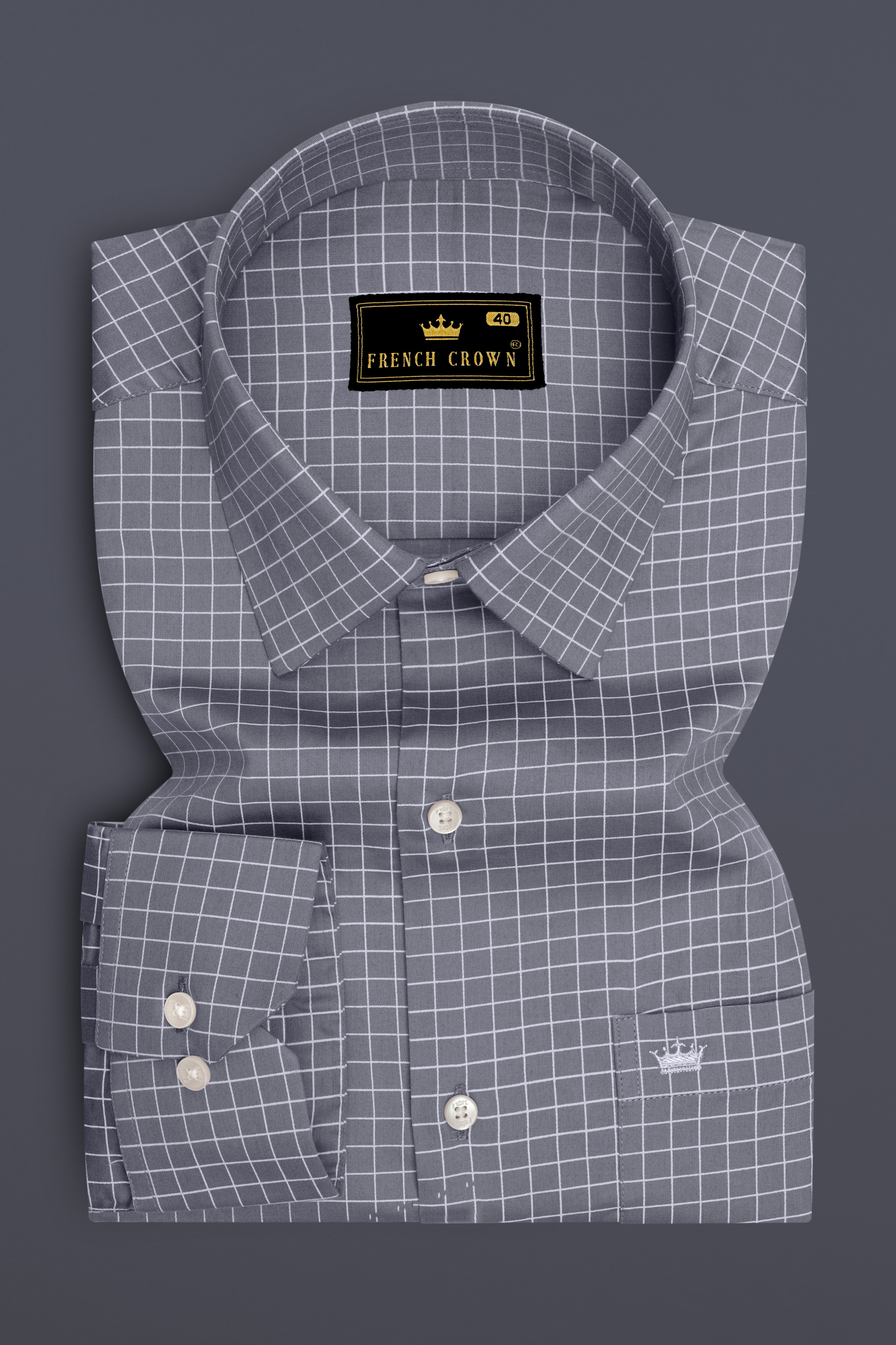 Sterling-Mobster Gray And Bright White Plaid Subtle Sheen Super Soft Premium Cotton Dress Shirt
