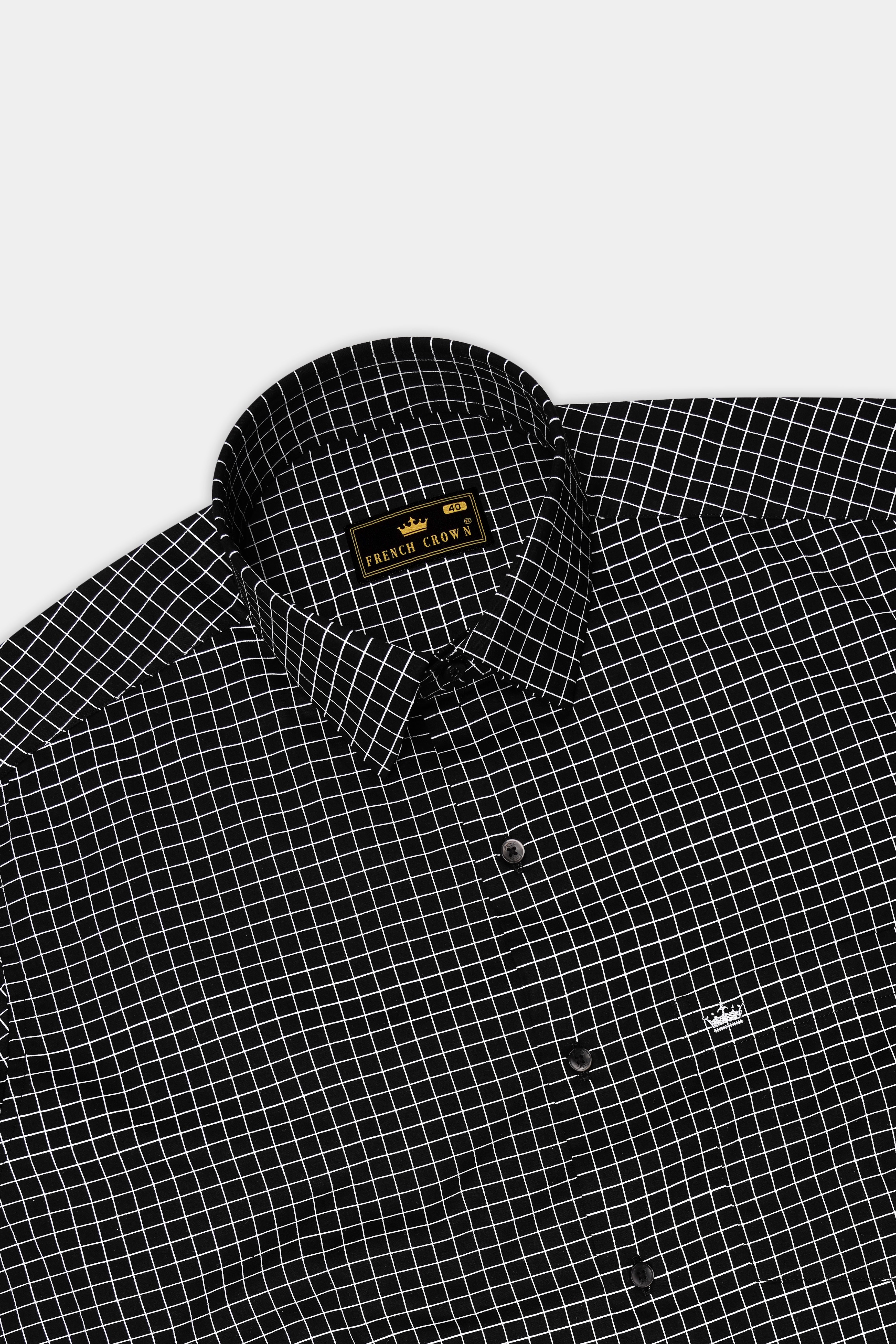Ebon-Jade Black And Bright White Plaid Subtle Sheen Super Soft Premium Cotton Dress Shirt
