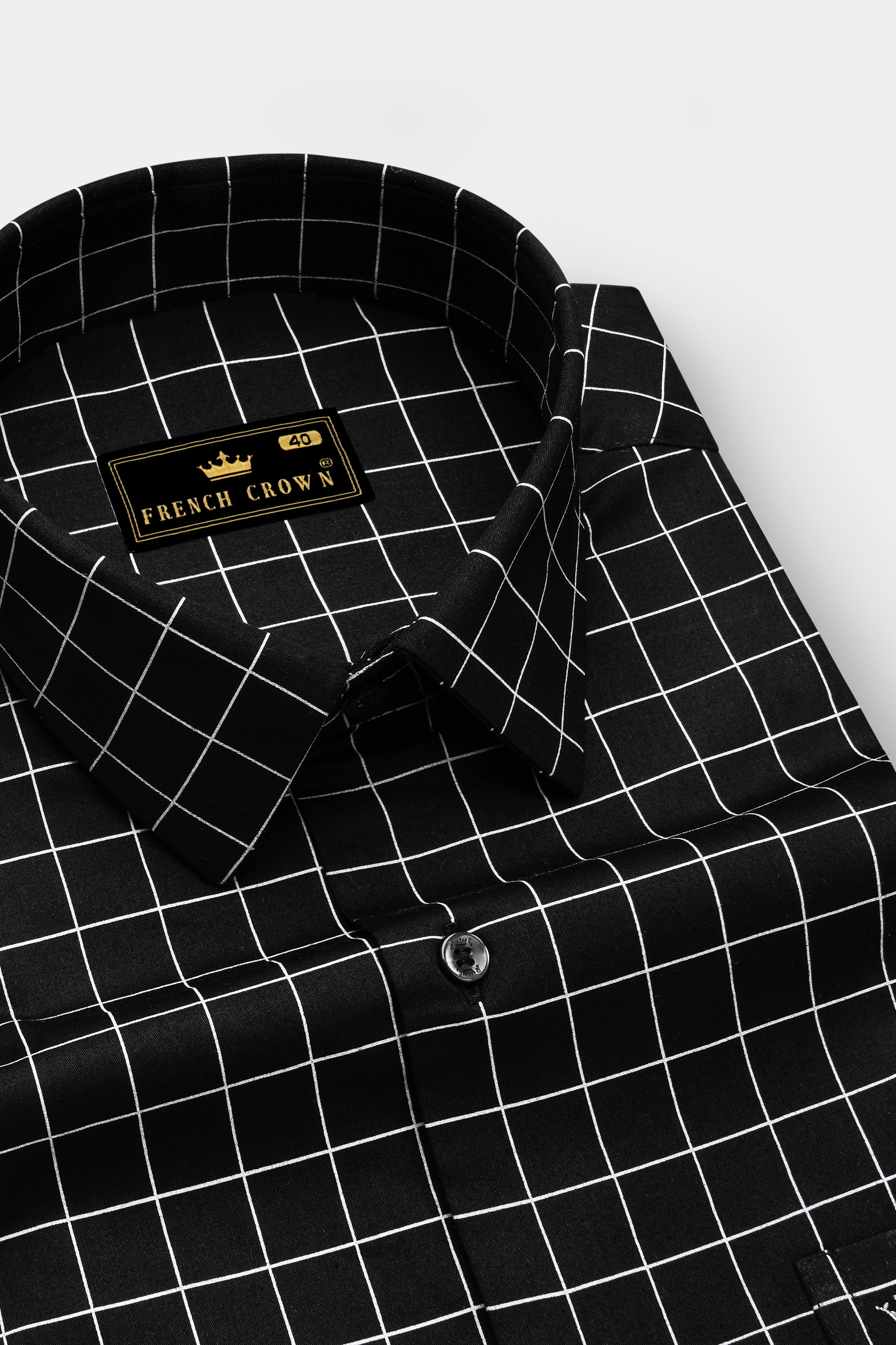 Obsidian-Jade Black And Bright White Windowpane Subtle Sheen Super Soft Premium Cotton Dress Shirt