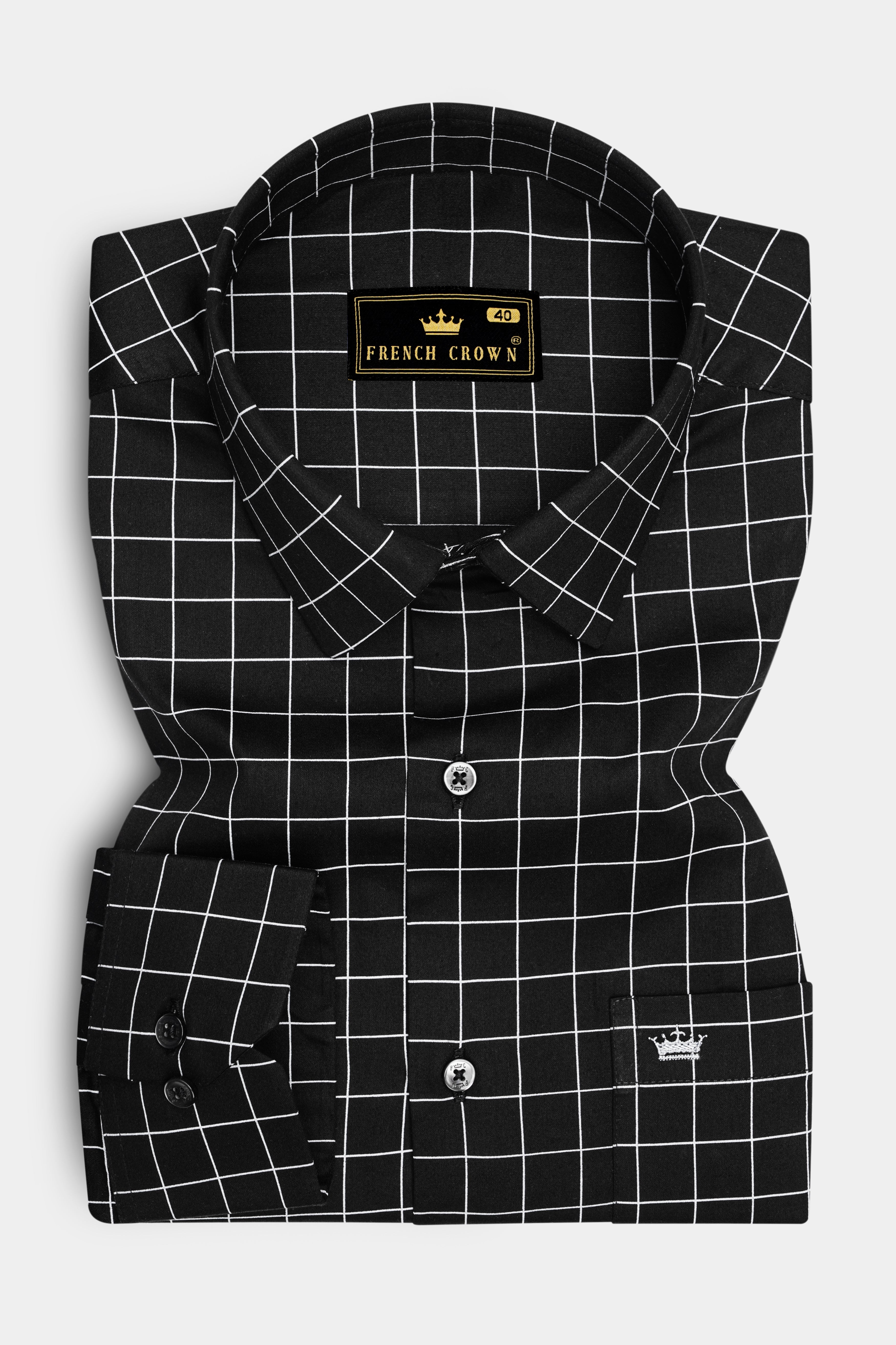 Obsidian-Jade Black And Bright White Windowpane Subtle Sheen Super Soft Premium Cotton Dress Shirt